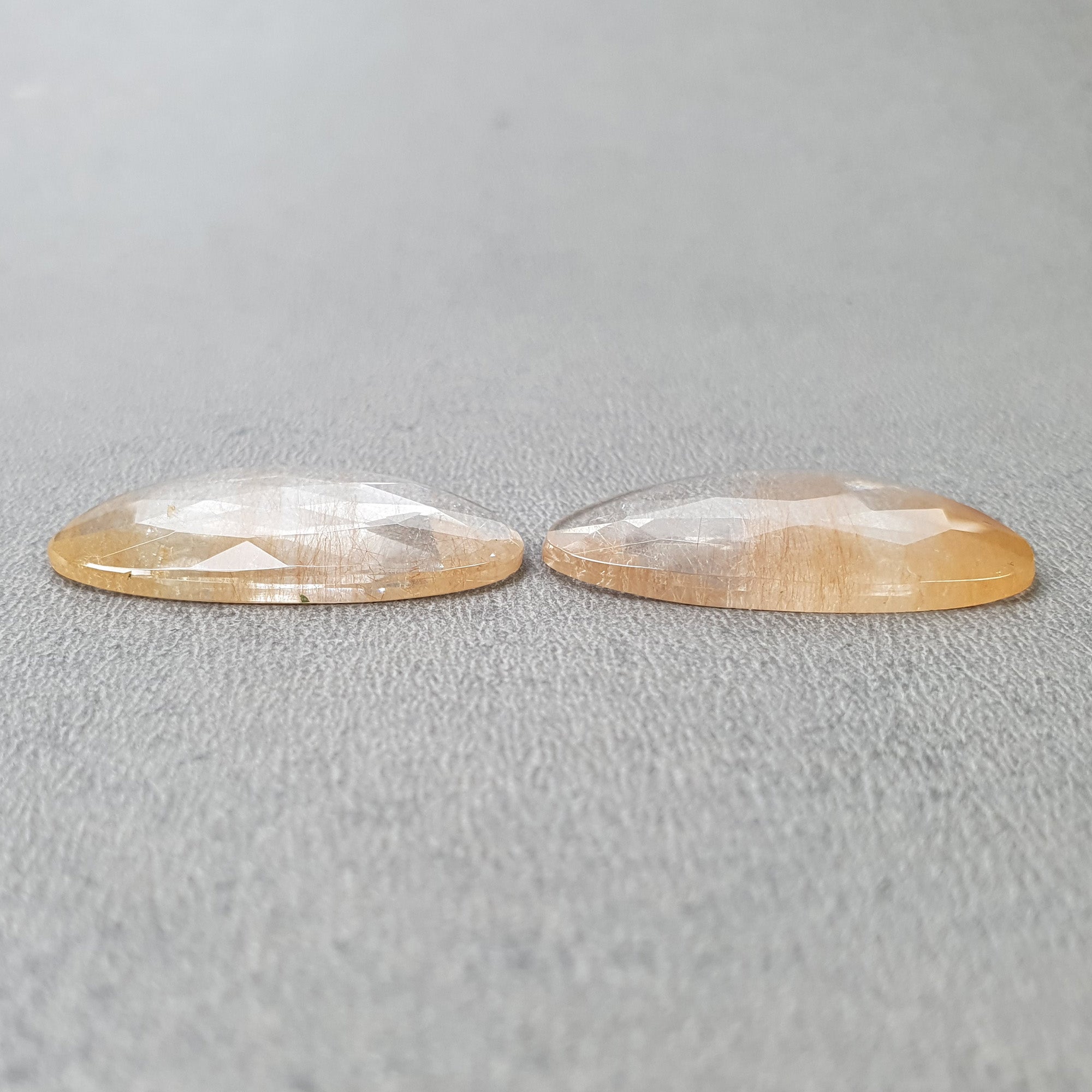 Natural Brown Rutile Quartz Gemstone Rose Cut - 36.90cts Untreated Unheated Rutile Pair (31x22mm) | Healing Crystal, Jewelry Making, Meditation Stone | With Video