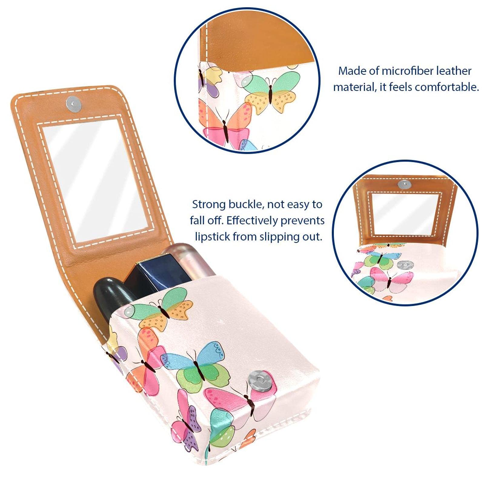 Butterfly Makeup Lipstick Case - Portable Lipstick Organizer with Mirror for Women, Holds Up to 3 Lipsticks - Perfect for Travel, Purse & On-the-Go Touch Ups