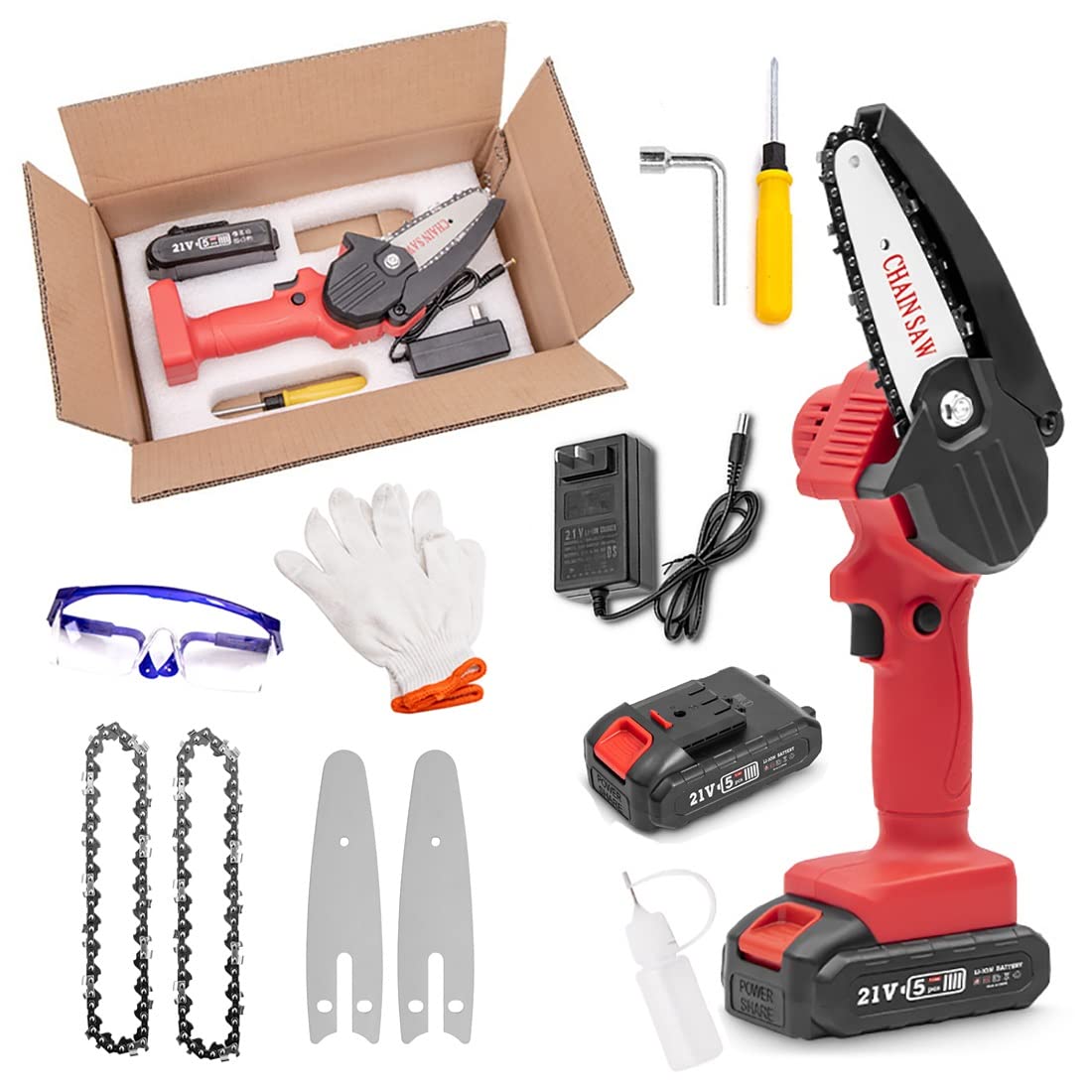 4 Inch Mini Chain Saw Cordless Battery Powered - Handheld Chainsaw with LED Light & Charger - Perfect for Gardening, Wood Cutting, Tree Pruning & Outdoor Camping