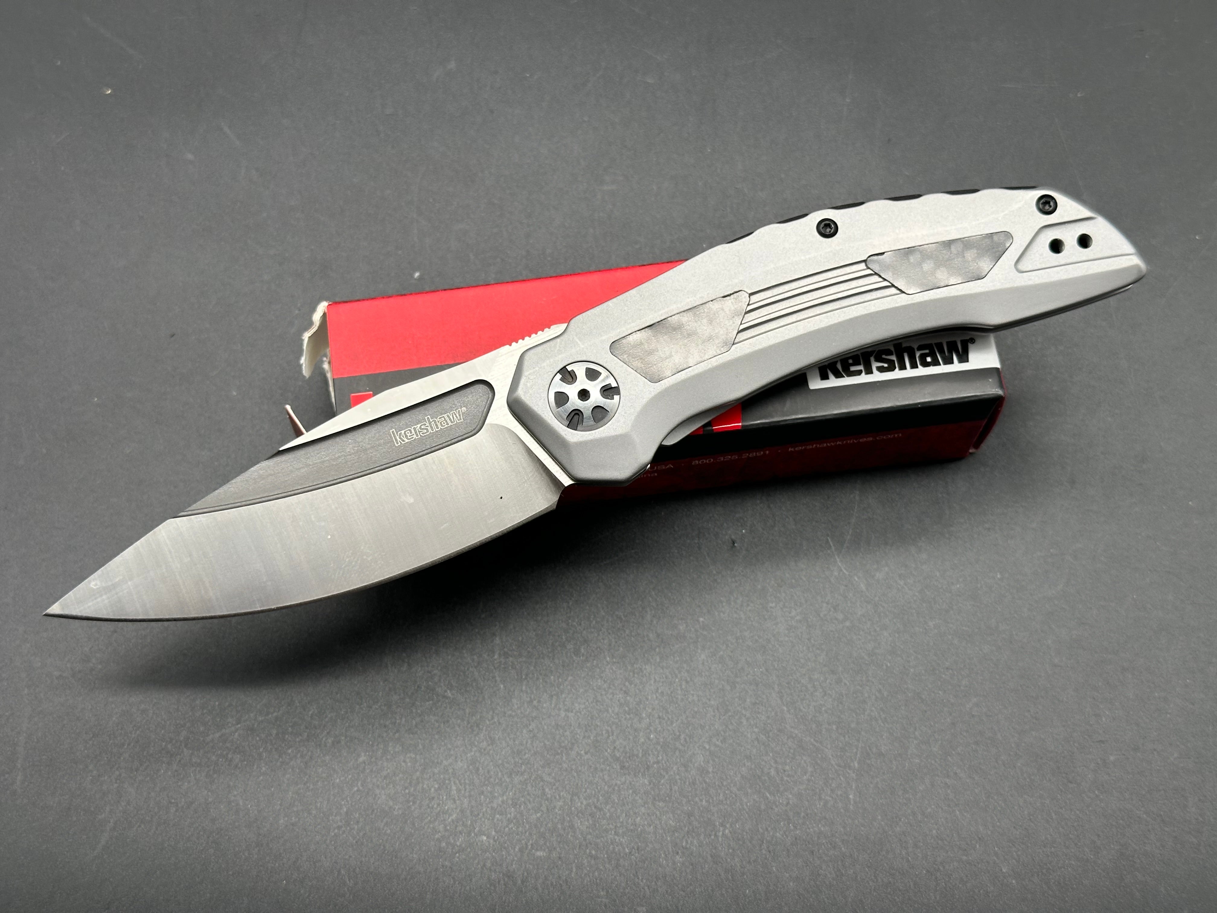 Kershaw Norad Frame Lock Flipper Knife - Stainless Steel with Carbon Fiber Handle, Plain D2 Blade - EDC, Outdoor, Camping & Survival Tool