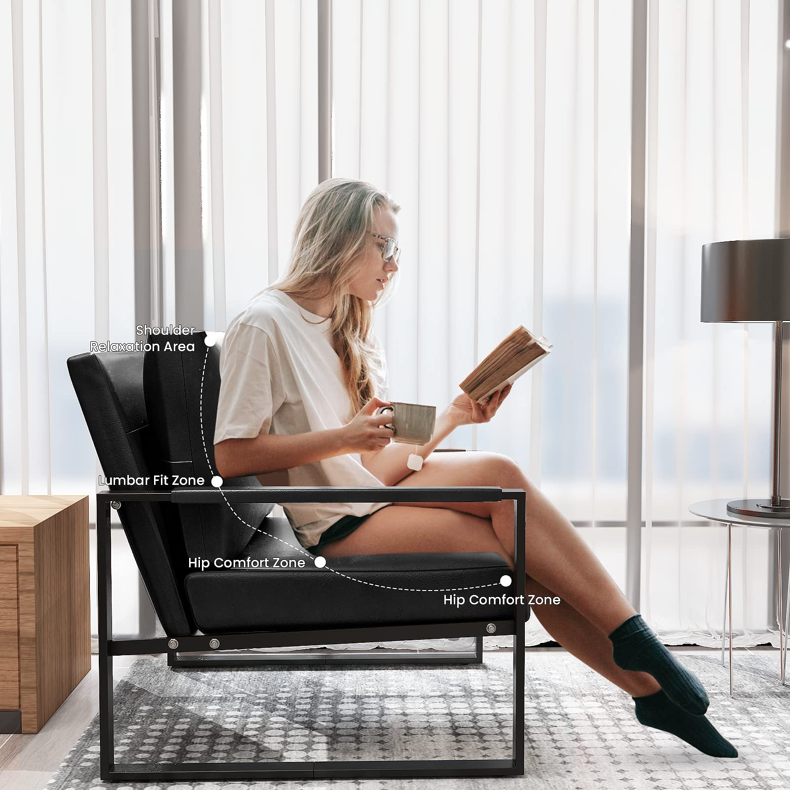 Recaceik Set of 2 Modern PU Leather Accent Chairs with Ergonomic Cushions - Sturdy Metal Frame Armchairs with Anti-Scratch Foot Pads for Living Room, Lounge, Office & Waiting Areas