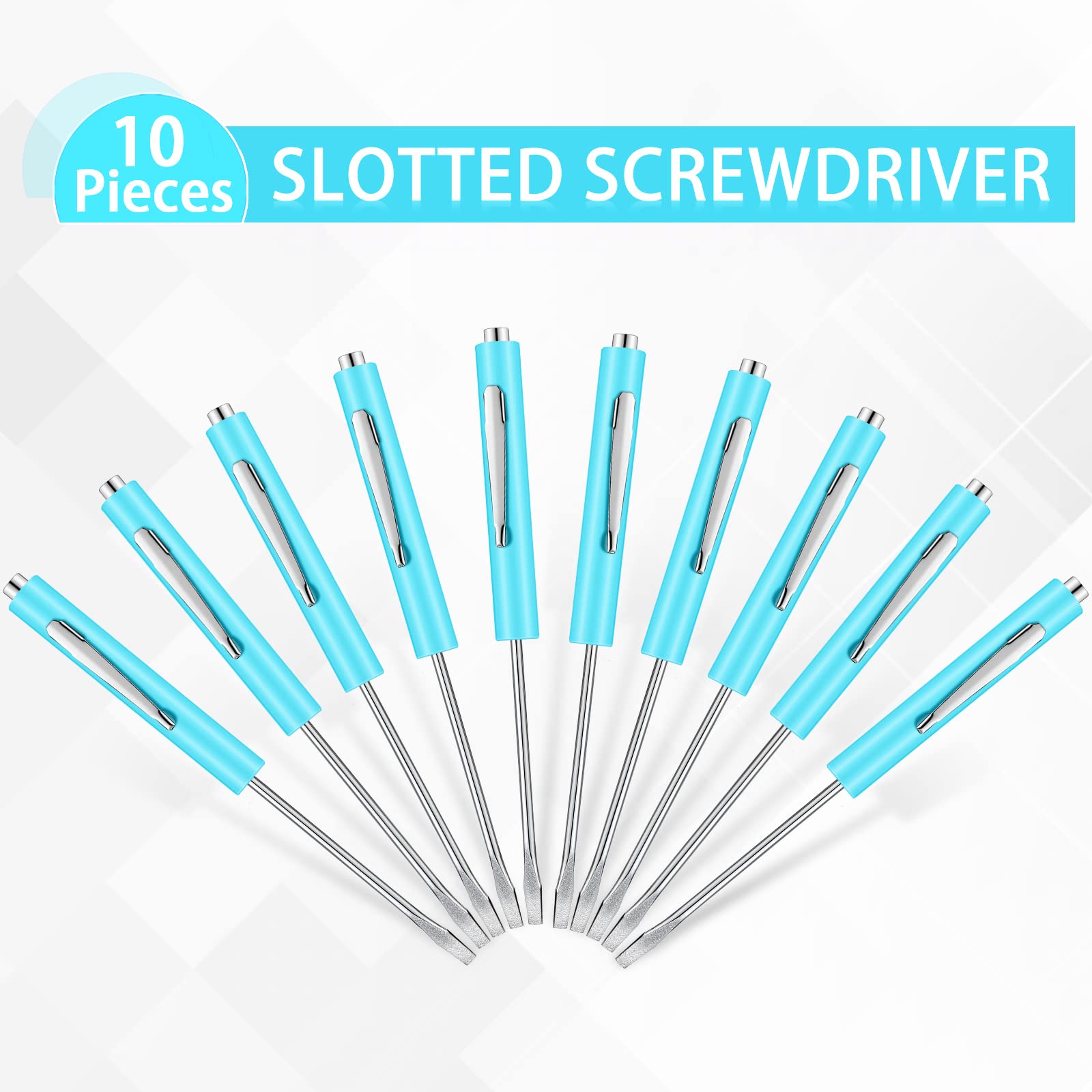 Honoson 10-Piece Magnetic Pocket Screwdriver Set - Mini Slotted Screwdrivers with Pocket Clips for Mechanics & Electricians (Light Blue) - Perfect for Electronics Repair, DIY Projects & On-the-Go Tool Kits