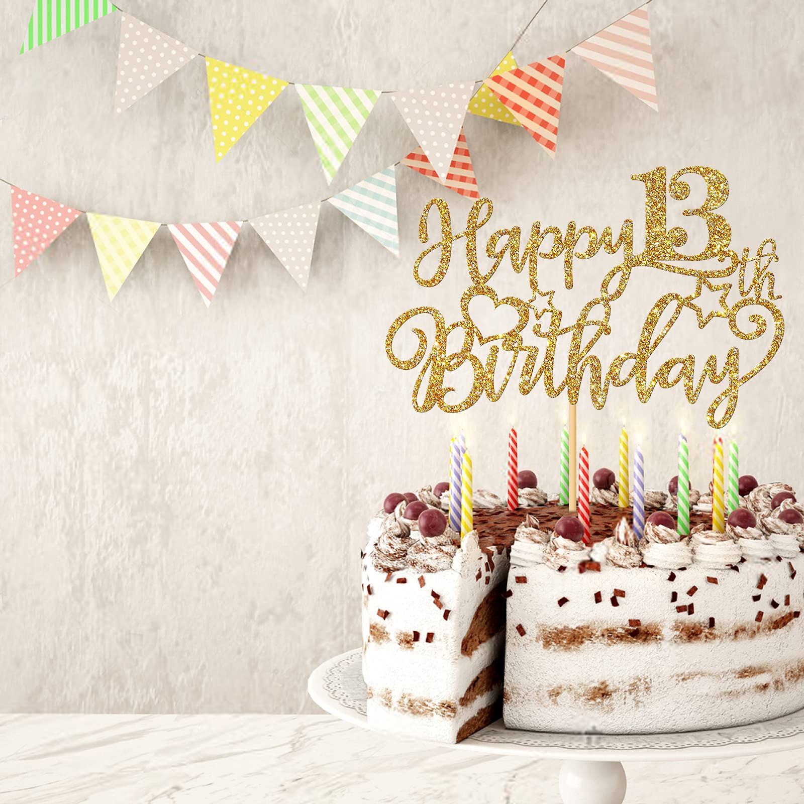 Happy 13th Birthday Cake Topper - Gold Glitter Teenager Cake Decorations for Boys & Girls - Perfect for Thirteen Year Old Birthday Party Supplies & Celebrations