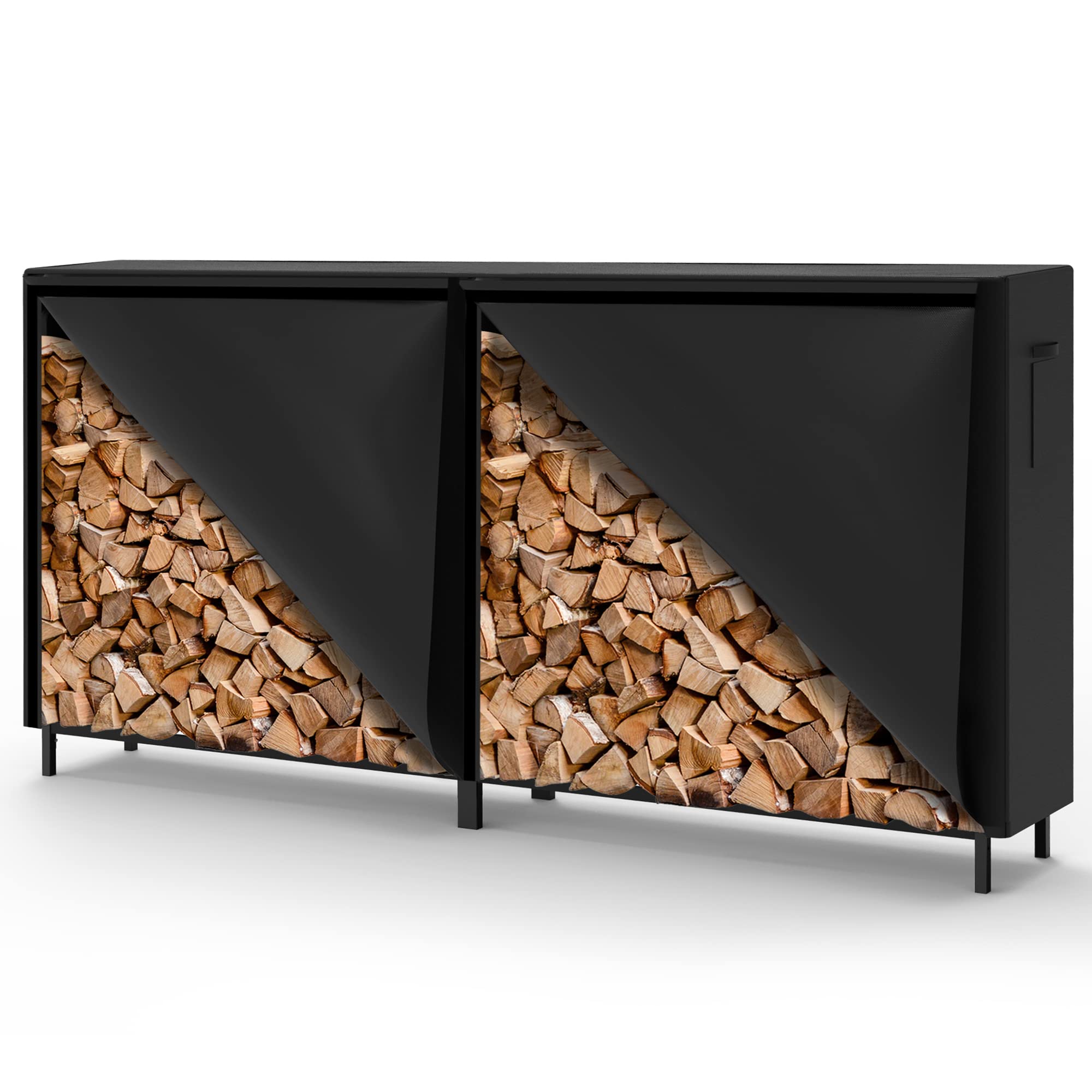 8ft Firewood Rack with Oxford Fabric Cover - Indoor/Outdoor Weather Resistant Fireplace Wood Storage - Perfect for Patio, Deck, Garage, and Backyard Firewood Organization