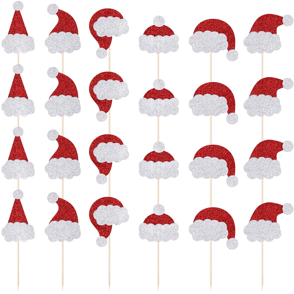 24PCS Santa Hat Cake Toppers - Christmas Cupcake Decorations, Santa Hat Party Supplies for Winter Holiday Baking & Festive Celebrations - Perfect for Xmas Parties, Dessert Displays & Seasonal Events