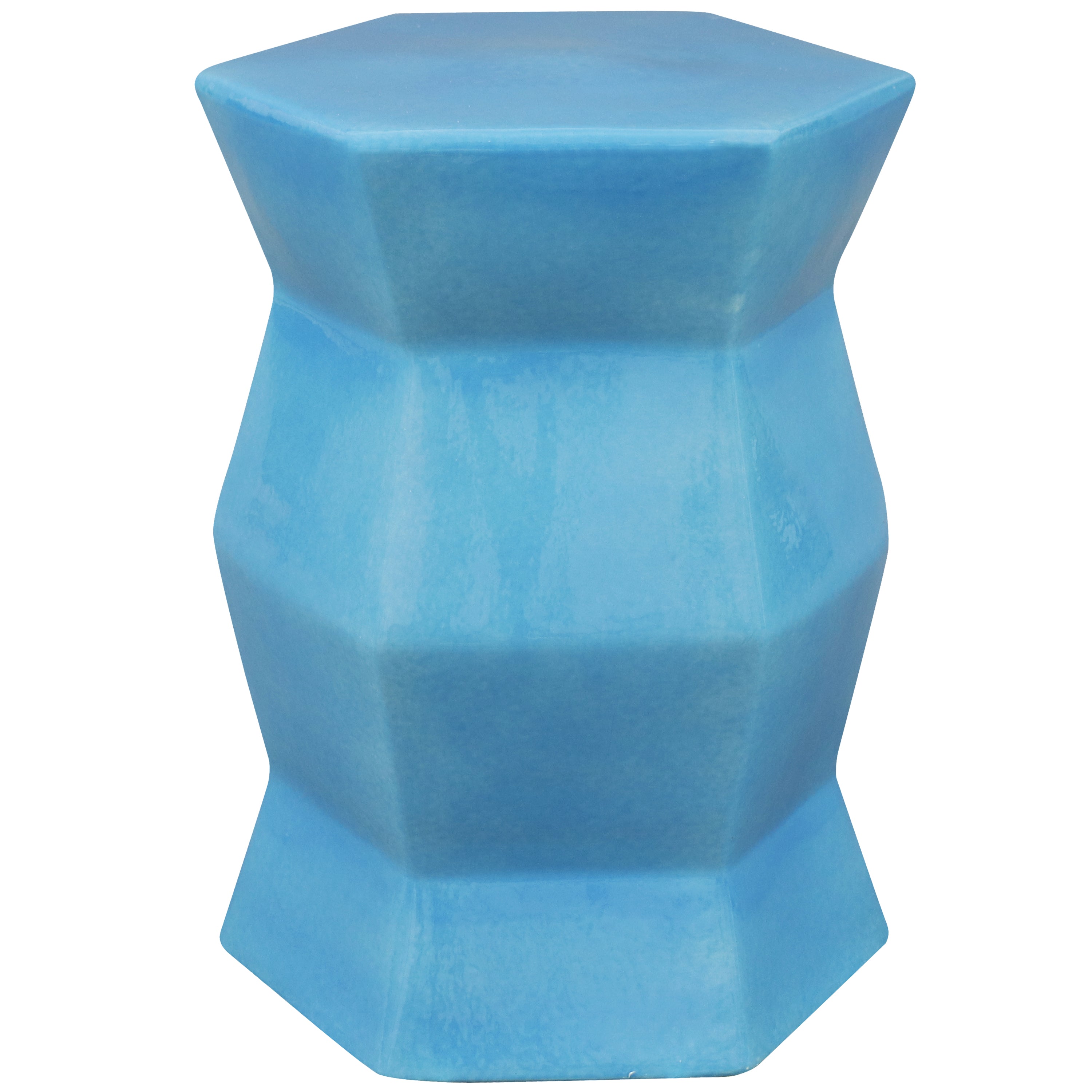 Modern Geometric Ceramic Garden Stool & Side Table - 17.25 Inch Outdoor Patio, Porch, or Balcony Decor - Handcrafted Home & Garden Accent Piece
