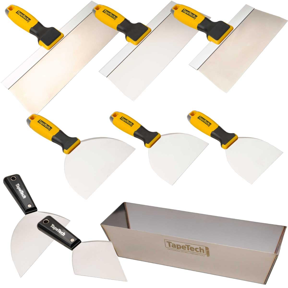 TapeTech Pro SS Hand Tool Set - 6-Piece Stainless Steel Joint & Taping Knives for Drywall Repair, Spackling & Painting - Perfect for DIY Home Improvement & Professional Contractors