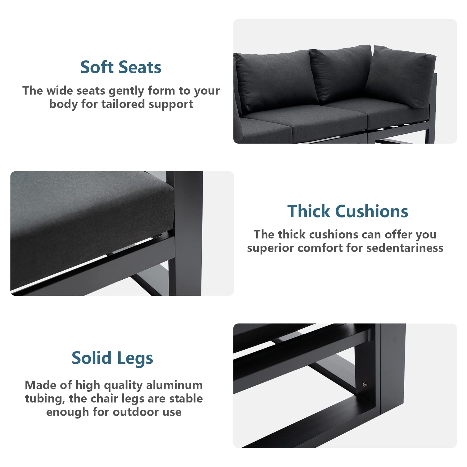 7-Piece Outdoor Patio Furniture Set - All-Weather Aluminum Sectional Sofa with Square Coffee Table & Dark Grey Cushions - Perfect for Backyard, Garden, Poolside & Deck Relaxation