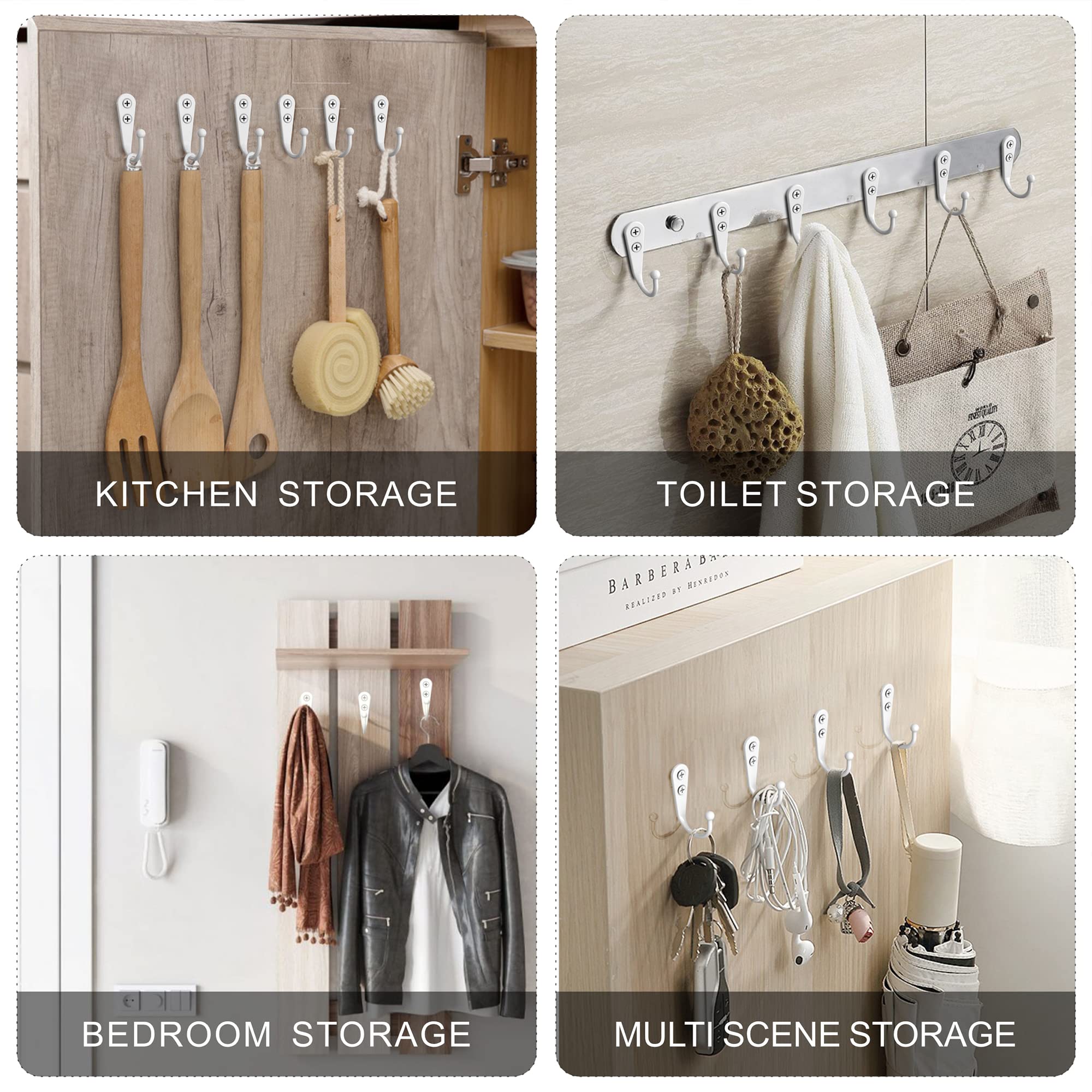 15-Pack White Wall Mount Coat Hooks - Heavy Duty Robe, Backpack & Hat Hangers with 30 Screws Included - Perfect for Mudroom, Entryway, Bathroom & Closet Organization