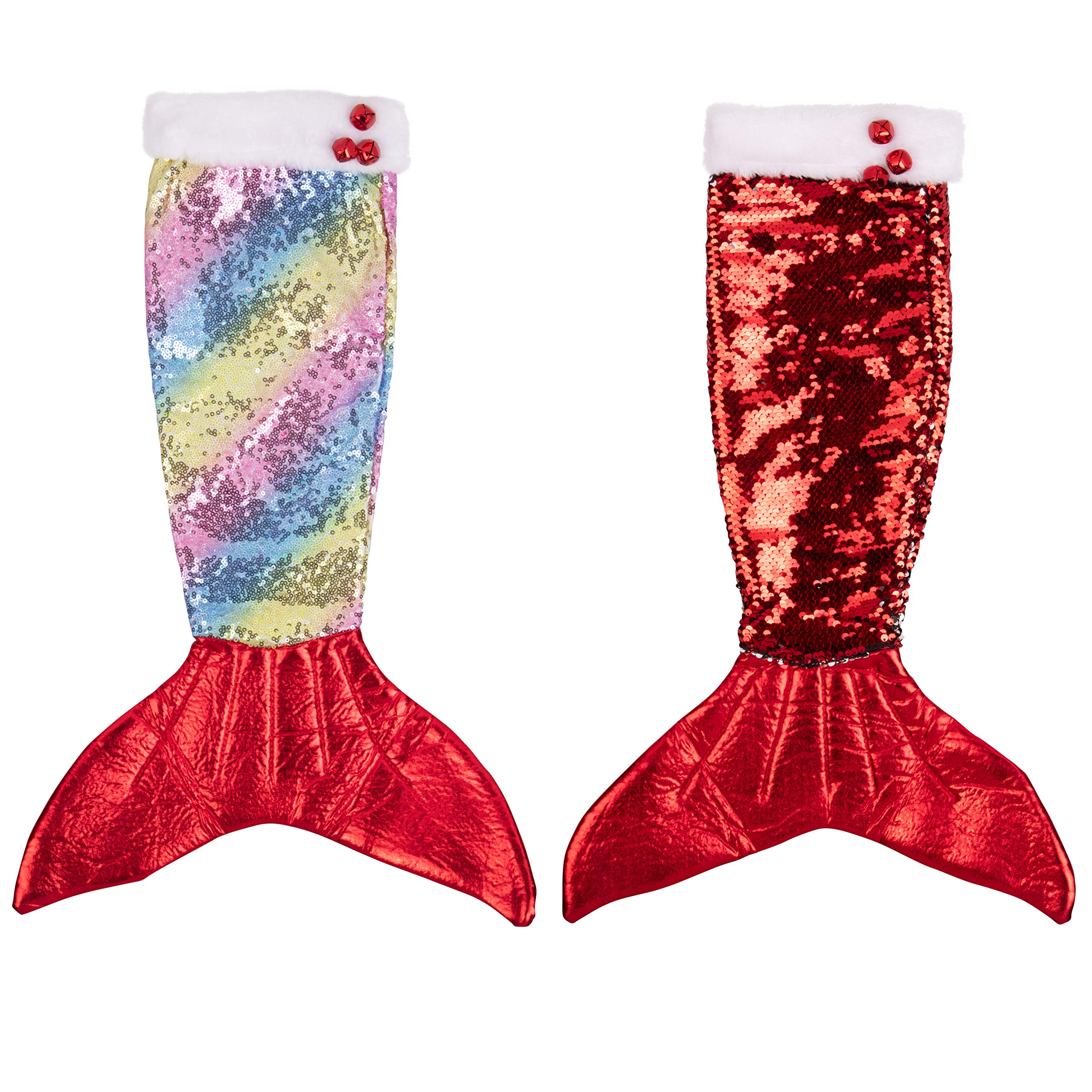 SCS Direct 2 Pack Mermaid Stockings with Sequins - Reversible Glitter Holiday Stockings in Unicorn Colors for Christmas Gifts | Perfect for Christmas Decor, Party Favors & Festive Gift Giving