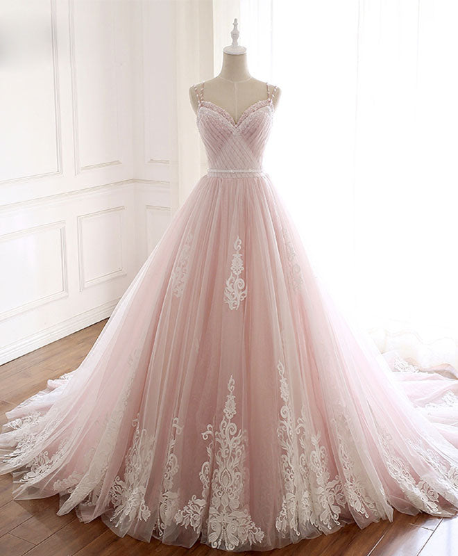 Elegant Pink Sweetheart Lace Tulle Long Prom Dress - Romantic Lace Evening Gown for Formal Dances, Weddings & Special Occasions