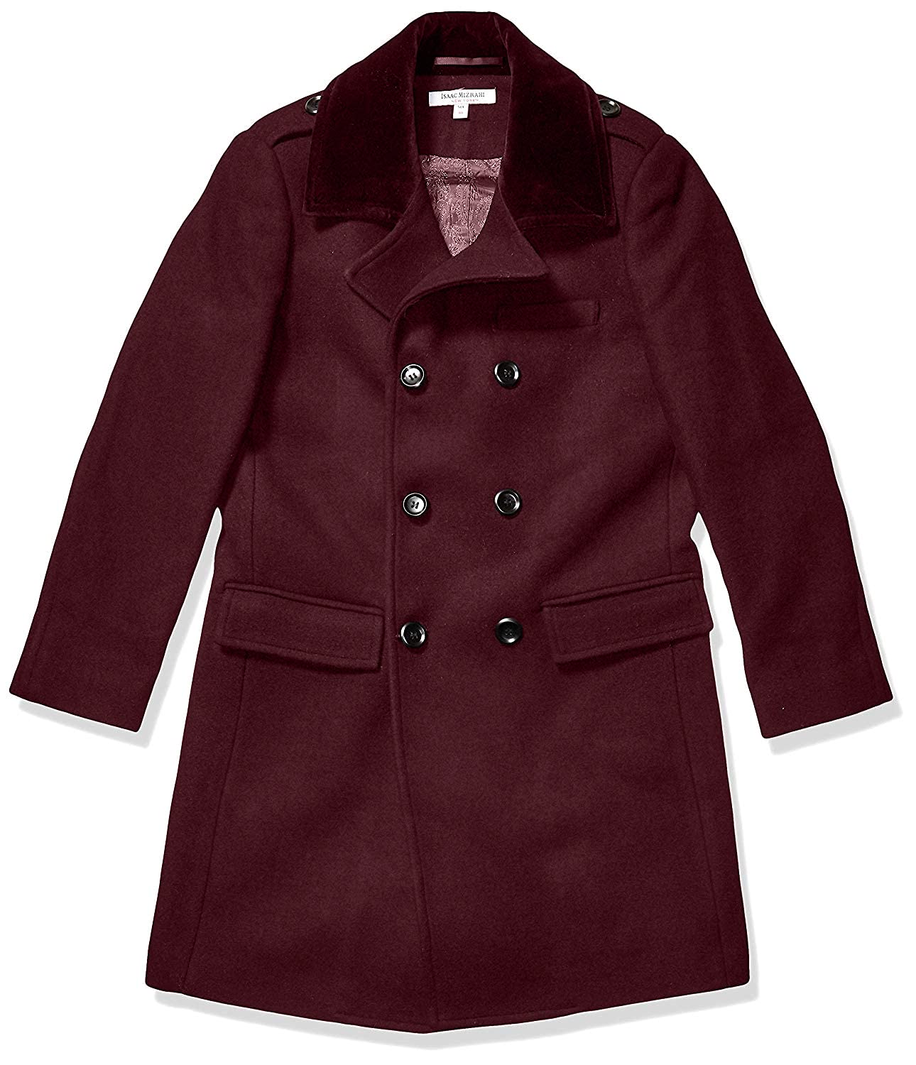 Isaac Mizrahi Boys' 2-20 Velvet Collar Quilt-Lined Wool Blend Peacoat Jacket - Warm Winter Coat for School, Holidays & Formal Occasions