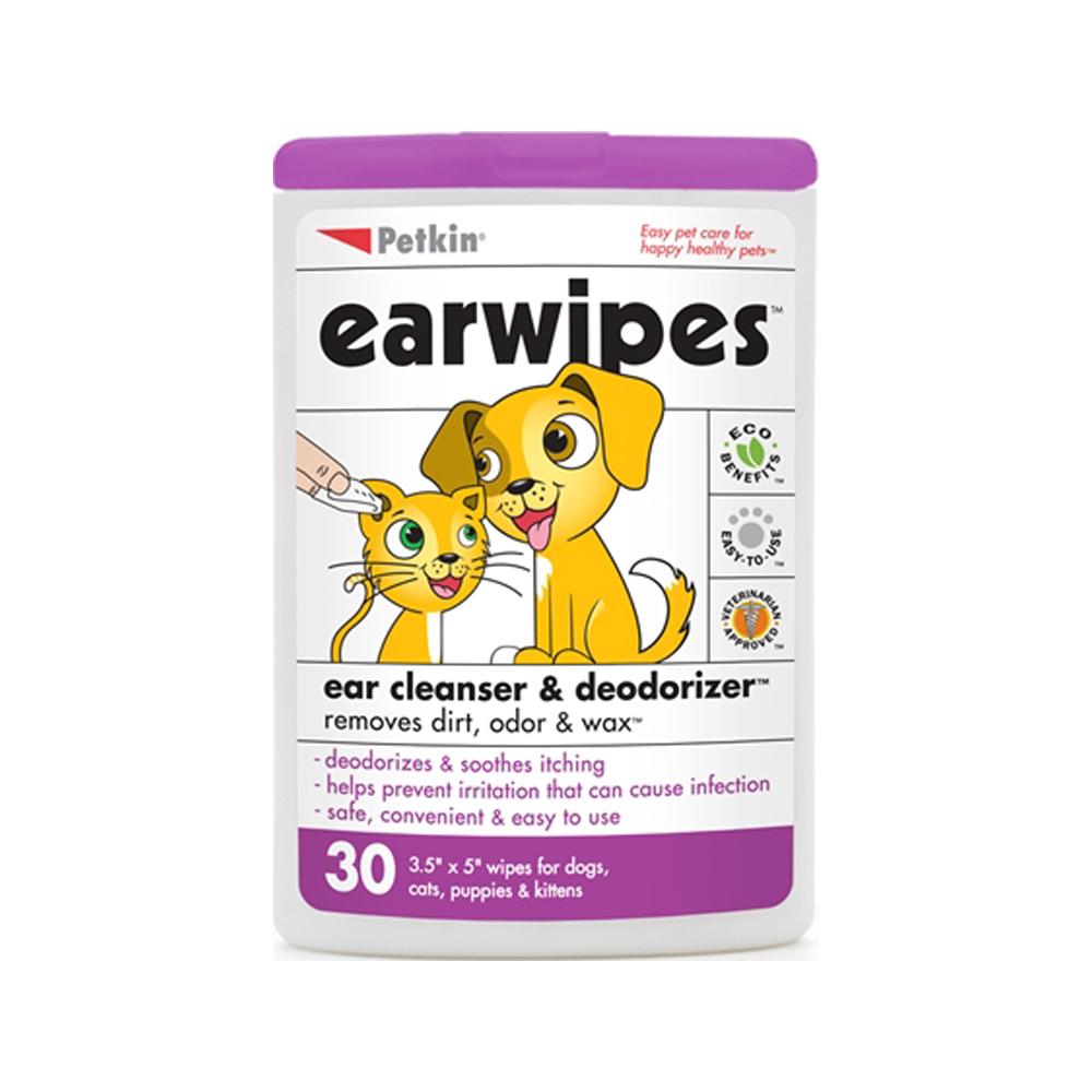 Petkin Ear Wipes for Dogs & Cats - Gentle Cleaning & Odor Control - 100 Soft Cotton Pads - Safe for Puppies & Kittens - Perfect for Grooming & Ear Care Routine