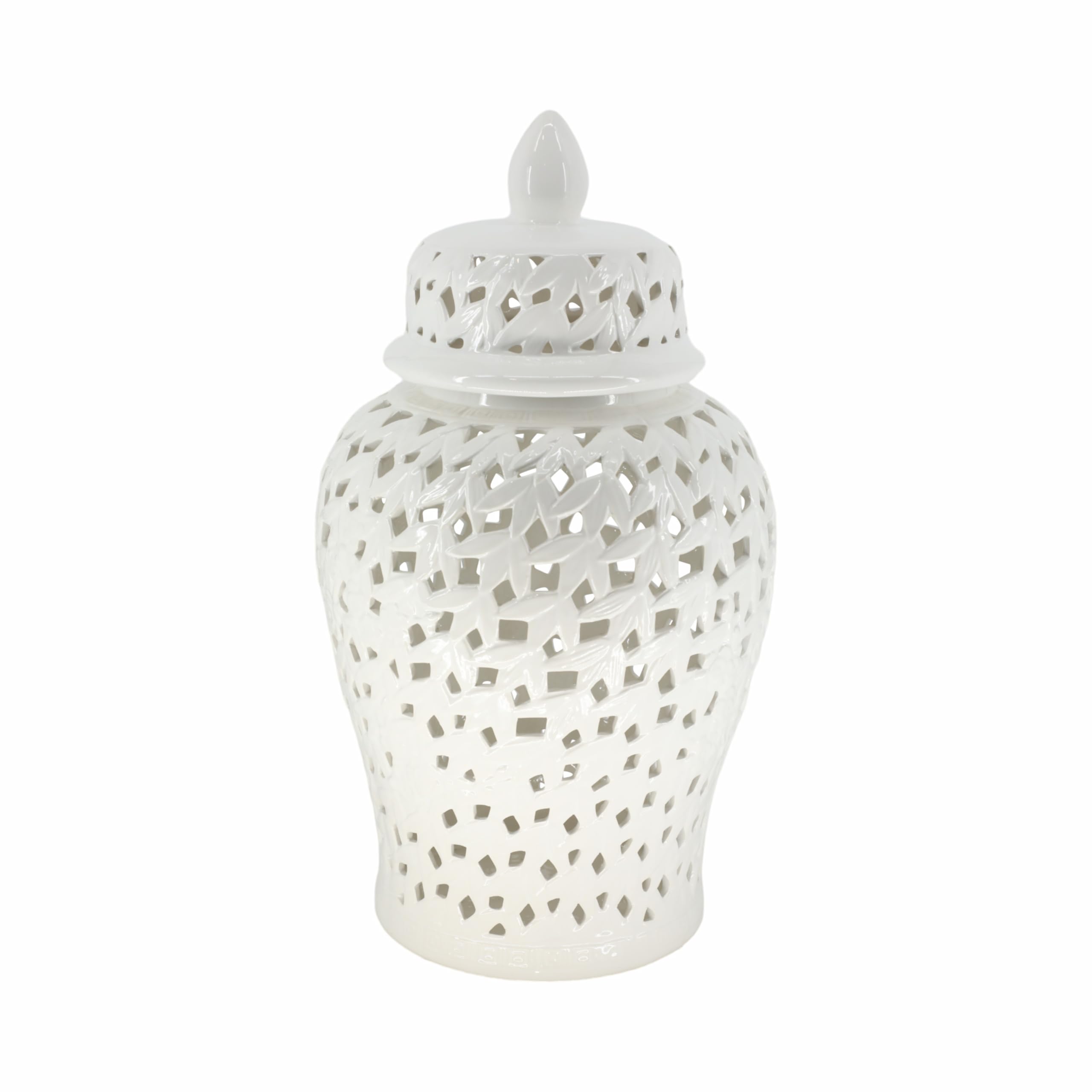 Sagebrook Home Ceramic Cutout Jar - Elegant Decorative Vase for Living Room, Bedroom, Bathroom | Handcrafted Ceramic Storage Container for Flowers, Cotton Balls & Home Decor