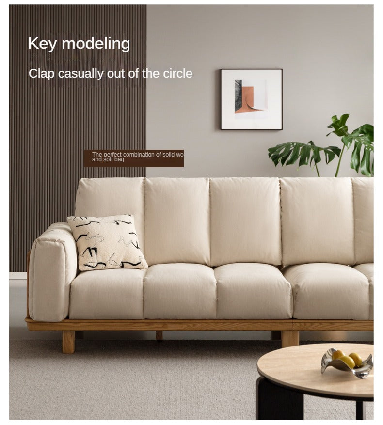 Modern Solid Wood Down Straight Sofa - Black Walnut & Ash Wood Frame - Perfect for Living Room, Lounge, or Office Comfort