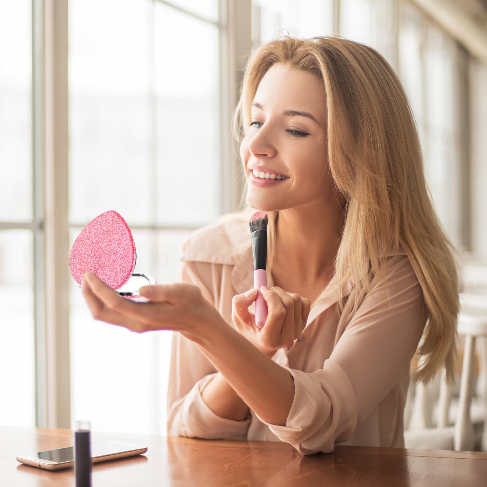 Heart-Shaped Compact Folding Vanity Mirror with Magnifier - Double-Sided Glitter Makeup Mirror for Women, Portable Travel Cosmetic Mirror for Purse - Perfect for Home, Office & Travel Beauty Touch-Ups