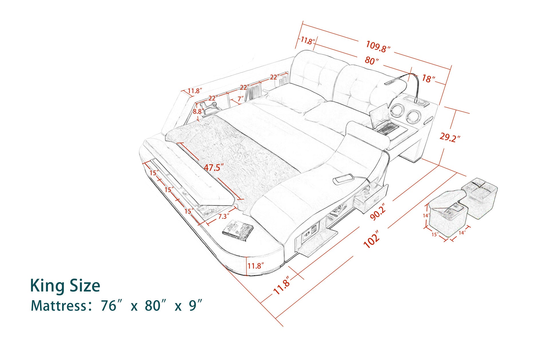 Hariana Tech Smart Ultimate Bed - All-in-One Adjustable Bed with Massage & USB Charging | Perfect for Home, Office & Guest Room Comfort