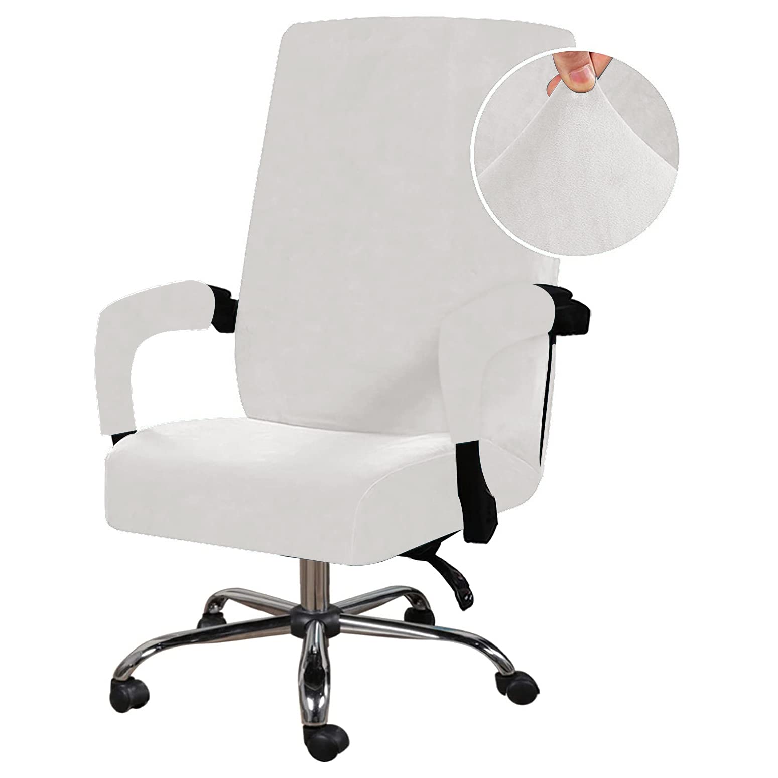 Stretchable Velvet Office Chair Cover - Removable & Washable Computer Chair Slipcover - Universal Elastic Chair Covers for High Back & Rotating Chairs - Modern Minimalist Style (White, Small) - Perfect for Home Office, Gaming & Workspace Decor