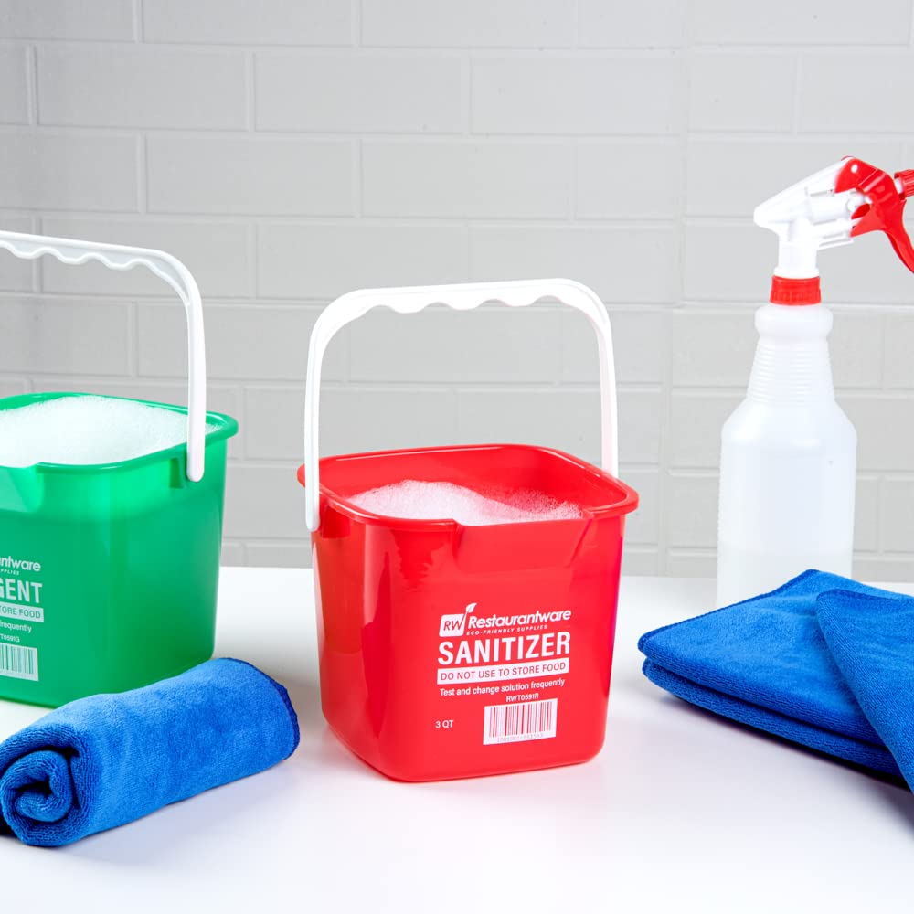 Restaurantware RW Clean 3 Quart Plastic Cleaning Buckets with Measurements - 10 Pack Square Detergent Buckets with Built-In Spout & Handle for Home, Commercial, or Restaurant Use - Ideal for Mopping, Car Washing, and Household Cleaning