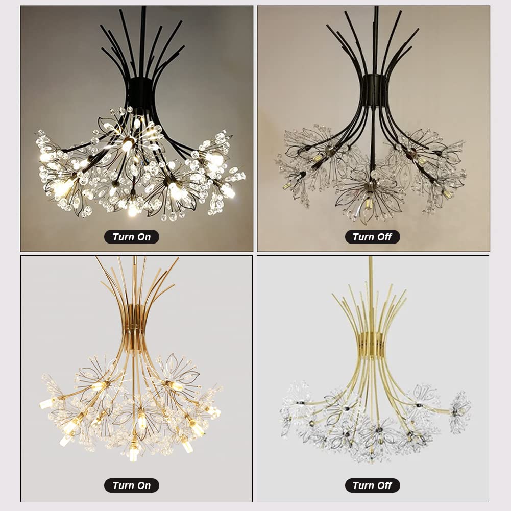 Modern Crystal Chandelier - Fireworks LED Pendant Light with Dandelion Flower Design - 13-Light Gold Ceiling Fixture for Living Room, Restaurant, Bedroom & Kitchen - Perfect for Dining Areas, Entryways and Home Decor