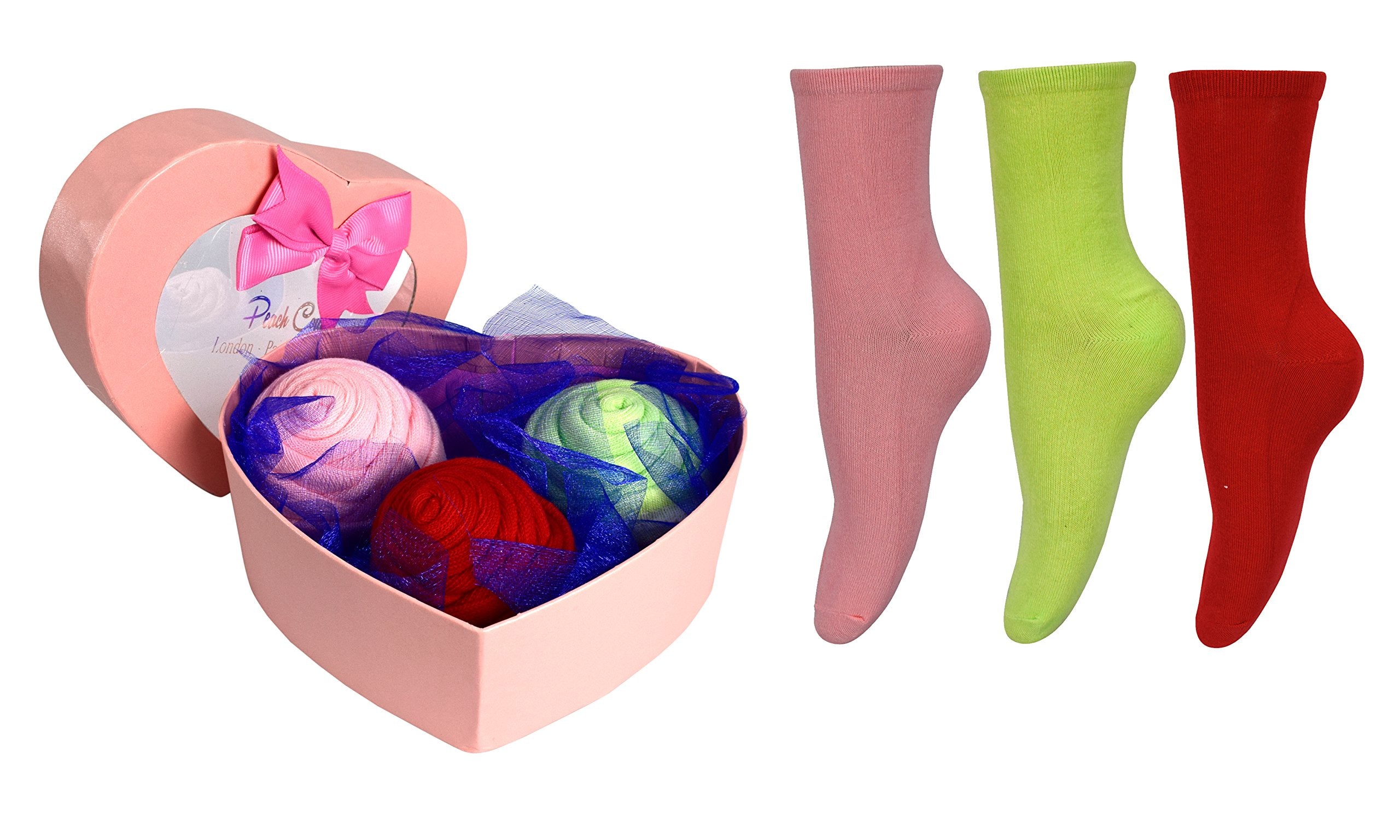 Women's Rose Fold Bouquet Cotton Crew Socks - 3 Pair Pack with Heart Design Gift Box | Comfortable Casual & Dress Socks for Everyday Wear, Work, and Special Occasions