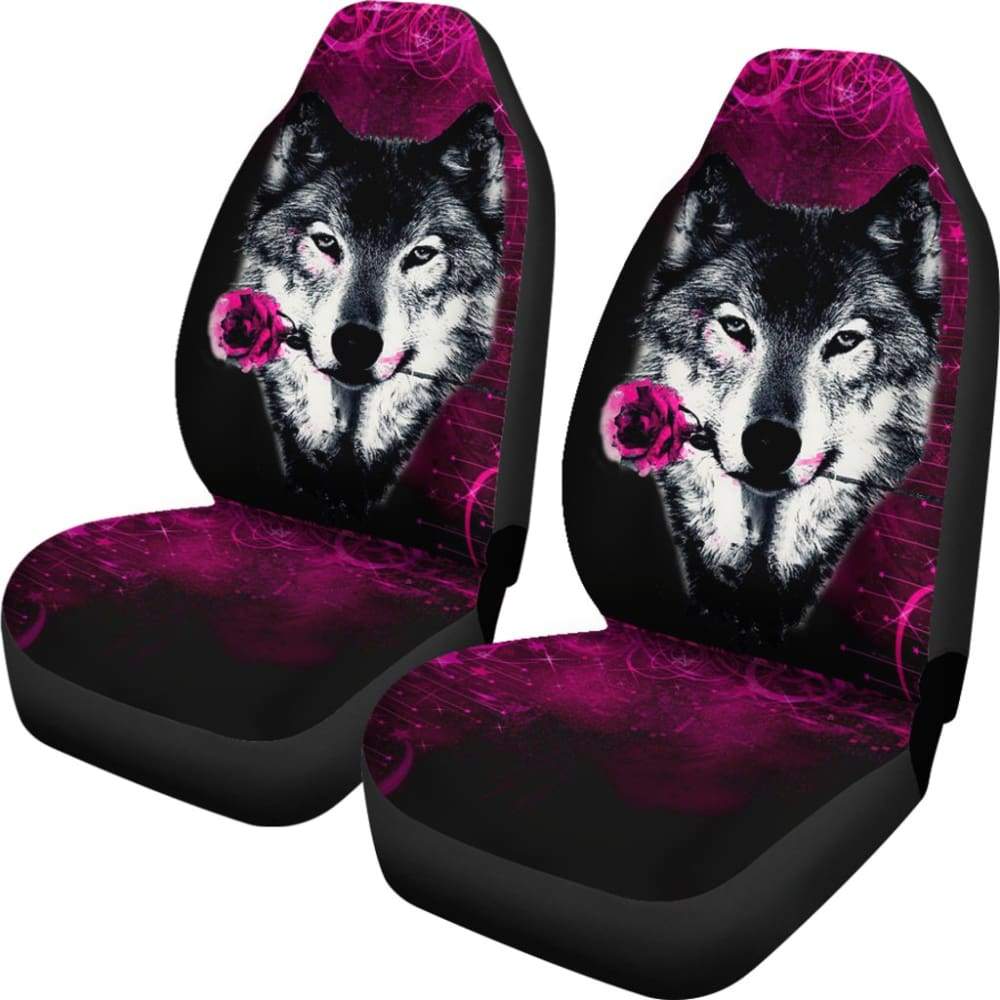 Black Rose Wolf Car Seat Covers for Couples - Premium Universal Fit Auto Seat Protectors for Cars, Trucks & SUVs - Romantic Gift for Him & Her - Perfect for Date Nights & Road Trips
