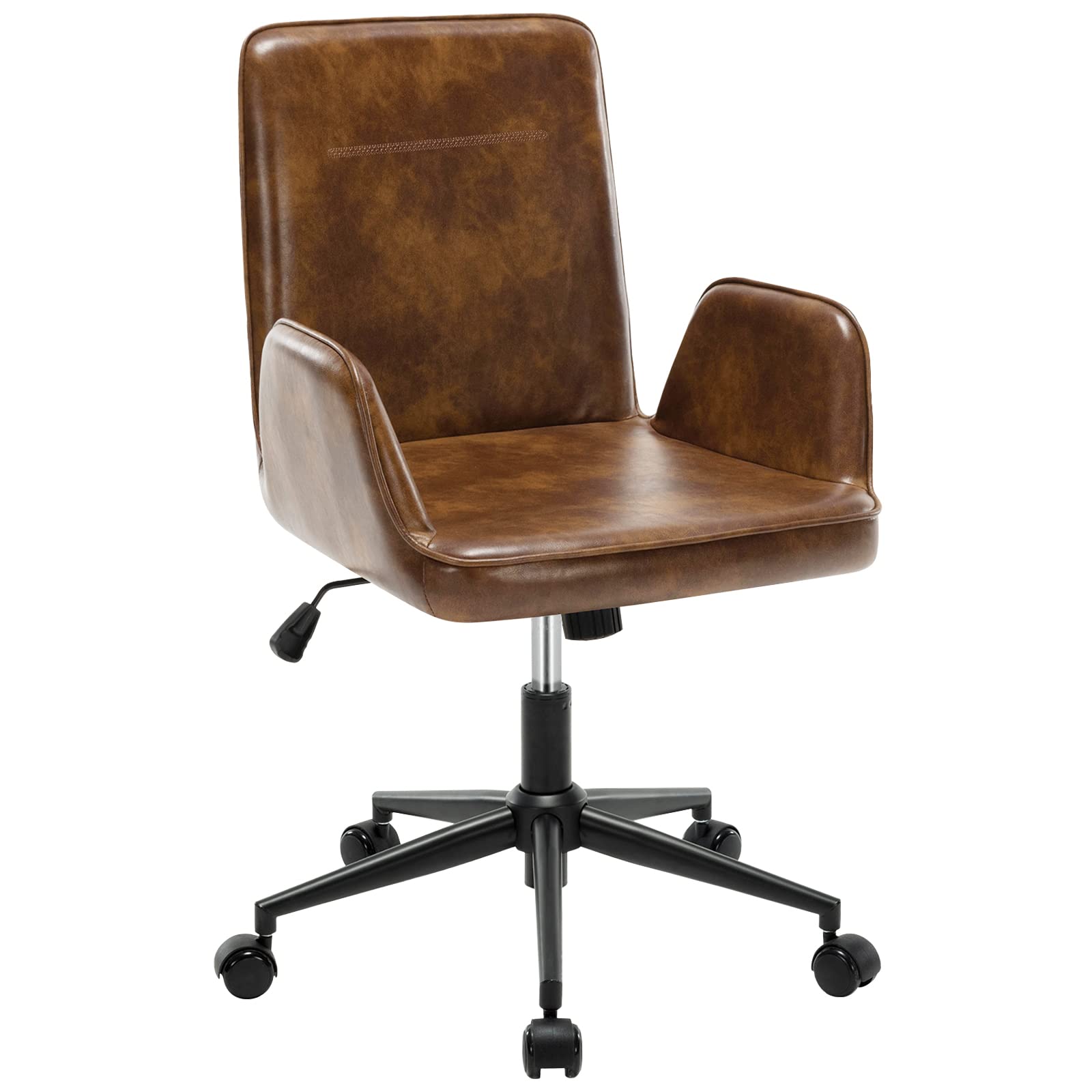 Premium Ergonomic Office Chair with Wheels & Adjustable Height - Modern Upholstered Leather Desk Chair for Home & Executive Use - 360° Swivel Mid-Back Computer Task Chair with Armrests - Perfect for Long Work Hours, Gaming, and Home Office Setup