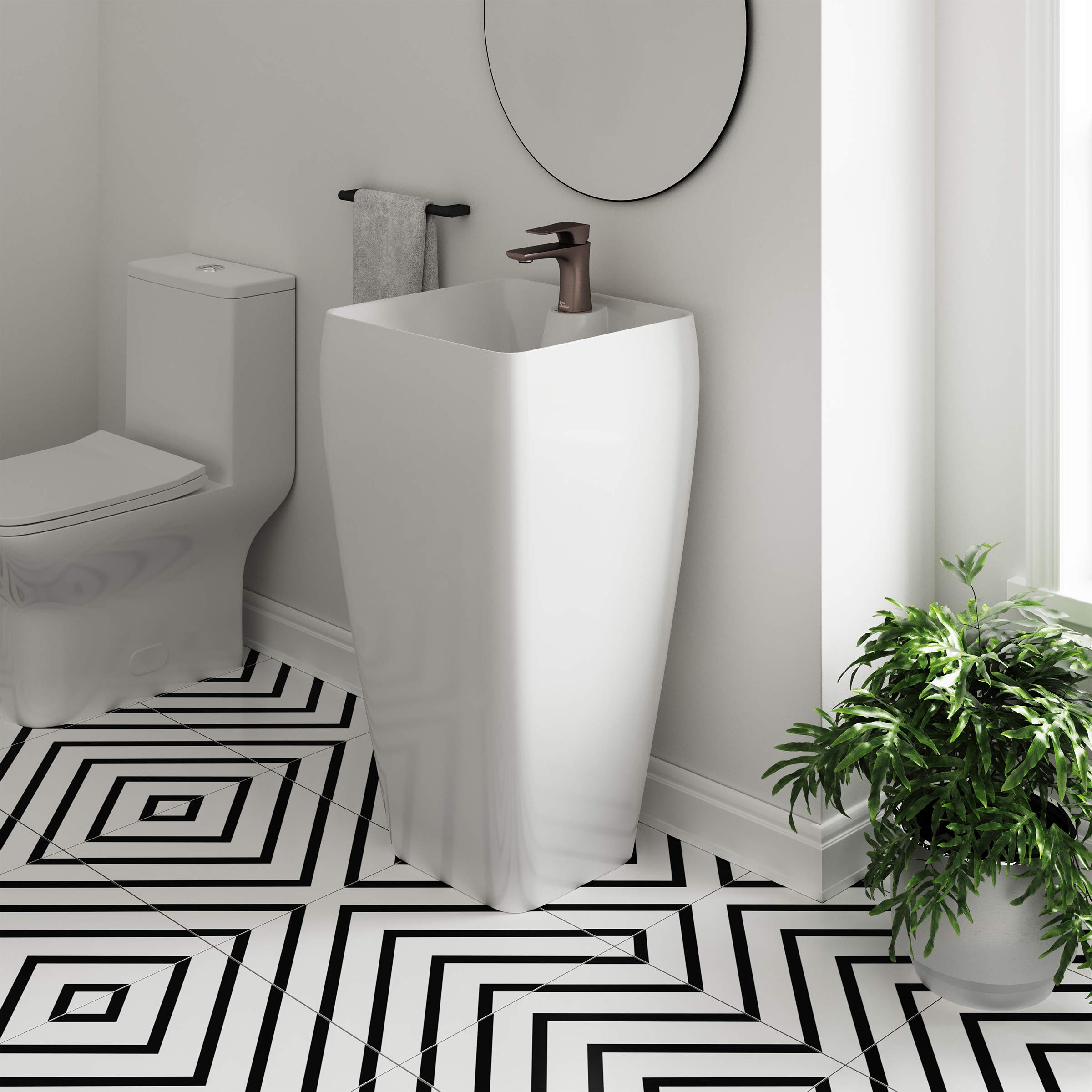 Swiss Madison Well Made Forever SM-PS311 Carre One Piece Pedestal Bathroom Sink - Modern Vanity Basin for Small Bathrooms & Powder Rooms