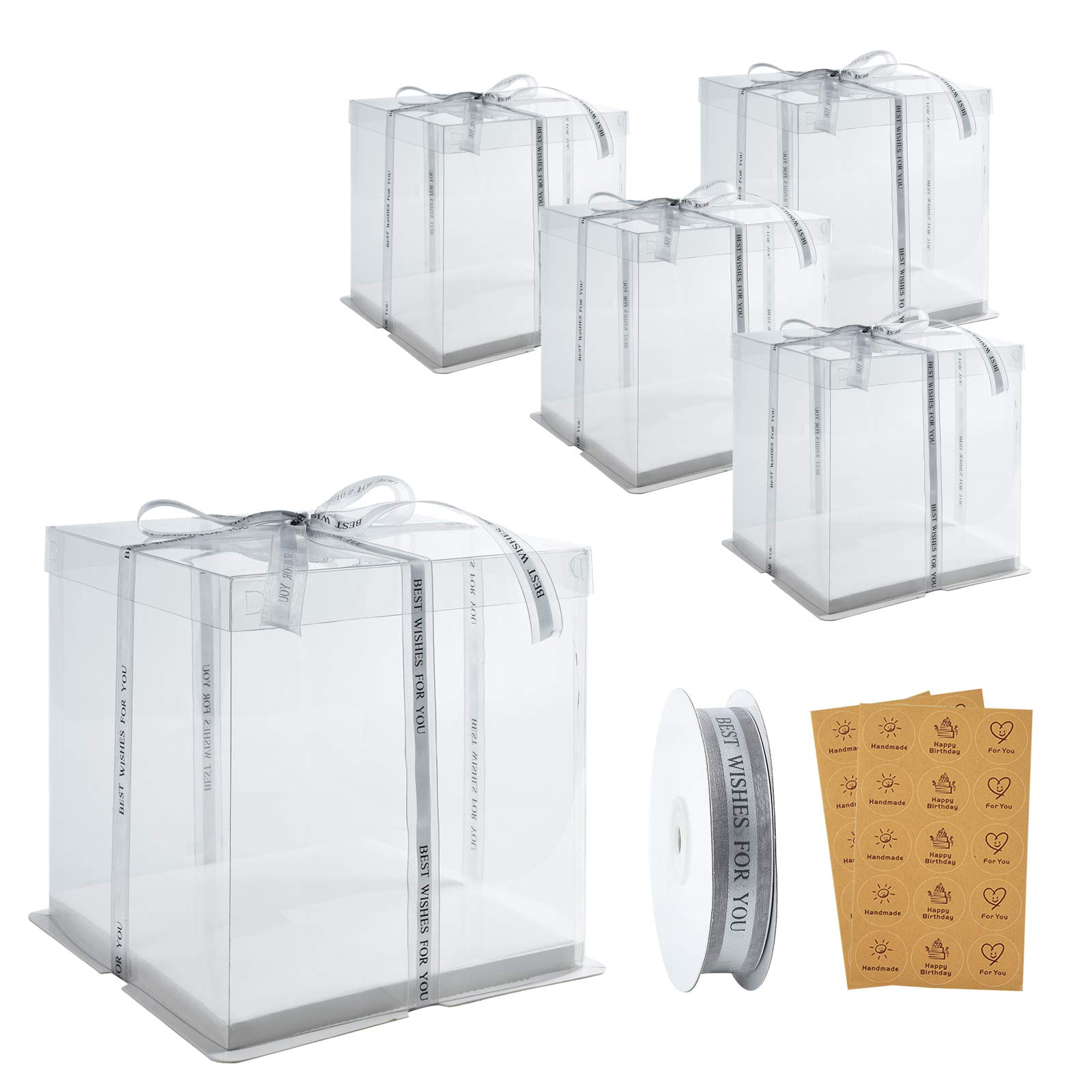 10x10x12 Inch Cake Boxes 5-Pack with Ribbon for Birthday Wedding & Party Treats