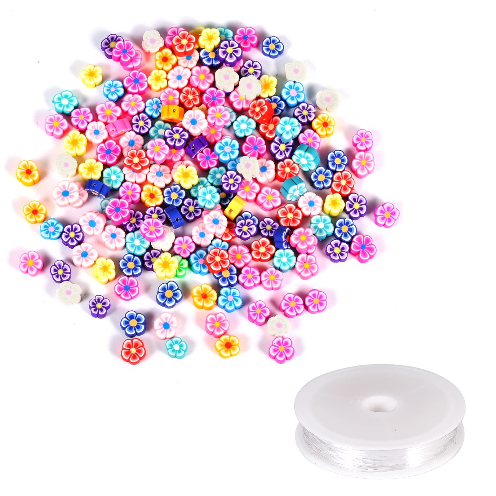 SAVITA 150pcs Colorful Polymer Clay Flower Beads for Jewelry Making - DIY Bracelet & Necklace Craft Kit with Crystal Elastic Rope - Perfect for Handmade Gifts, Boho Accessories & Creative DIY Projects