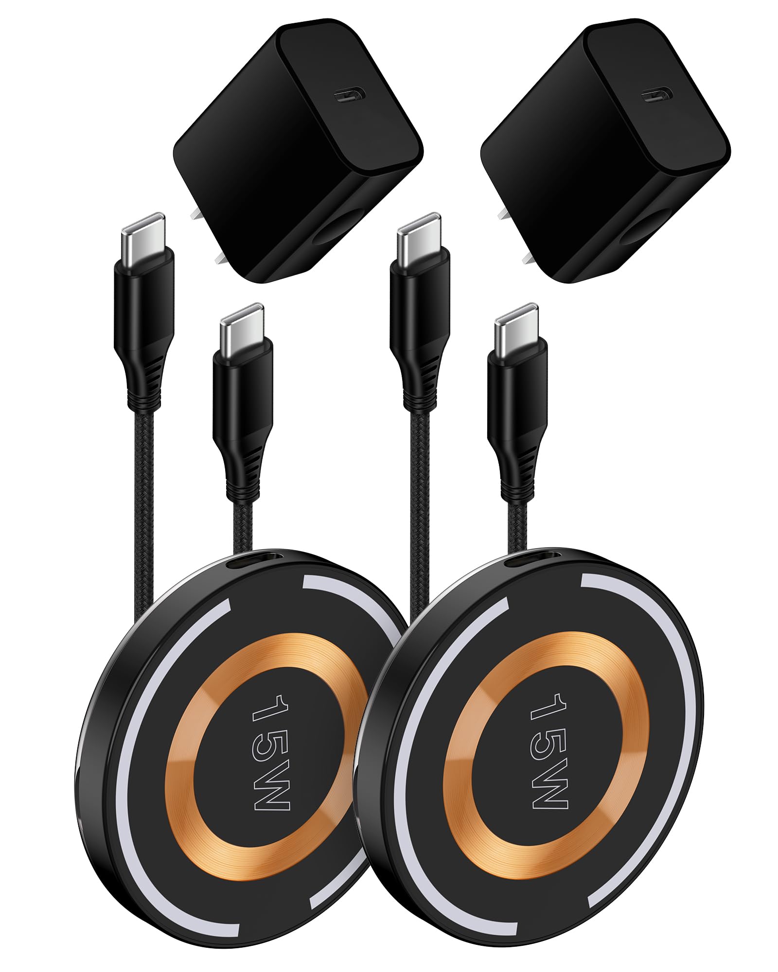 2-Pack AILKIN QI Magnetic Wireless Charger - Fast 15W Charging Pad for iPhone 15/14/13/12, Samsung Galaxy S23/S22/S21/S20 Ultra/S10+, Google Pixel 8/7a/6 Pro - Includes PD20W Adapter | Perfect for Bedside, Office & Car Use