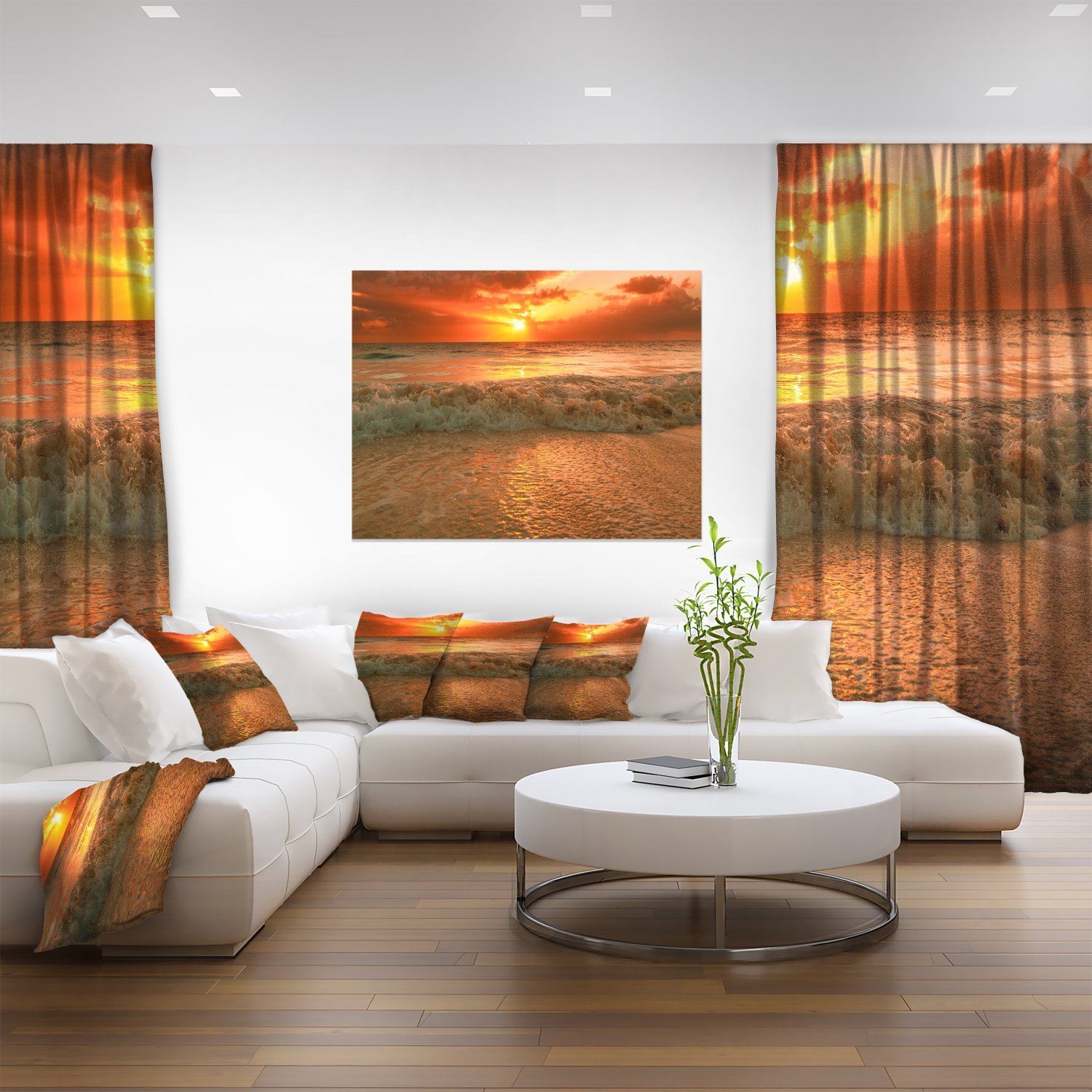 Extra Large Seascape Art Canvas - Stunning Ocean Sunset Reflection Painting - Perfect for Living Room, Bedroom & Office Wall Decor