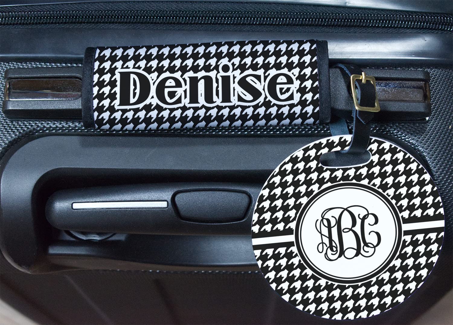 Custom Houndstooth Plastic Luggage Tag - Round Personalized Travel ID Tag for Suitcases, Bags & Backpacks - Perfect for Travel, Business Trips & Vacation