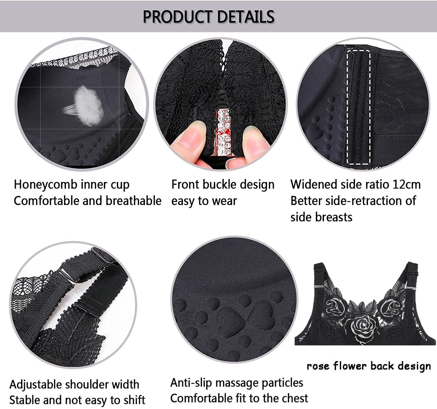 FitMe Rose Embroidery Front Closure Wireless Bra - Lace Floral Comfort Plus Size Support for Women | Perfect for Everyday Wear, Yoga & Special Occasions