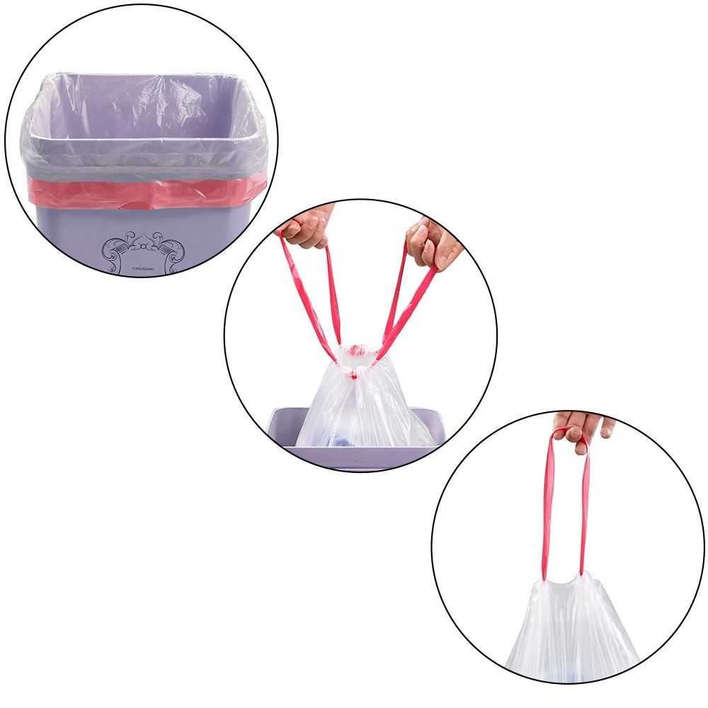 Jekiyo 4 Gallon Clear Trash Bags with Drawstring - 120 Count | Heavy Duty Kitchen & Bathroom Waste Bags for Home & Office Use