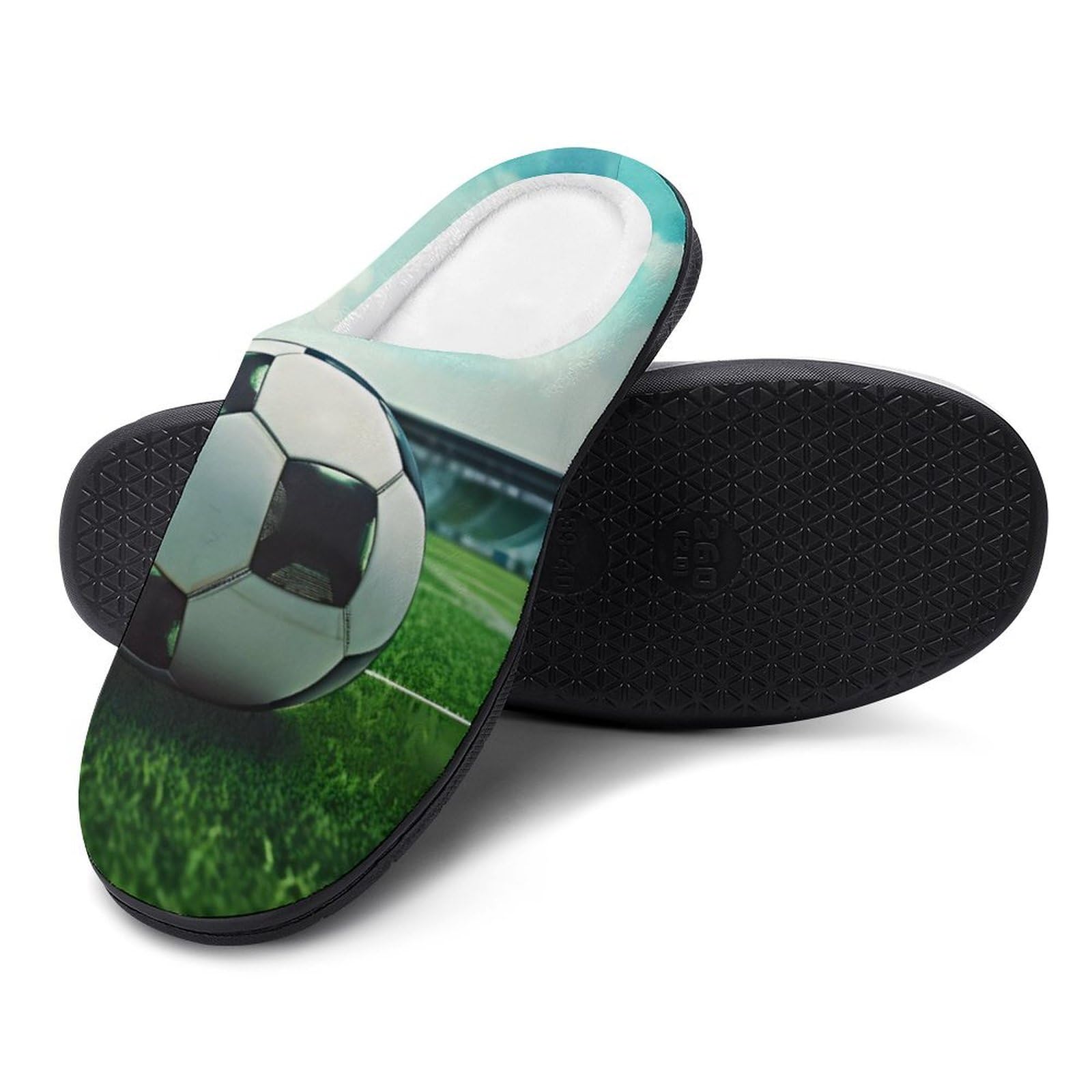 Men's Football Field Soccer Slippers - Soft Cotton Memory Foam House Shoes with Anti-Skid Sole for Indoor Comfort & Sports Lounge Wear