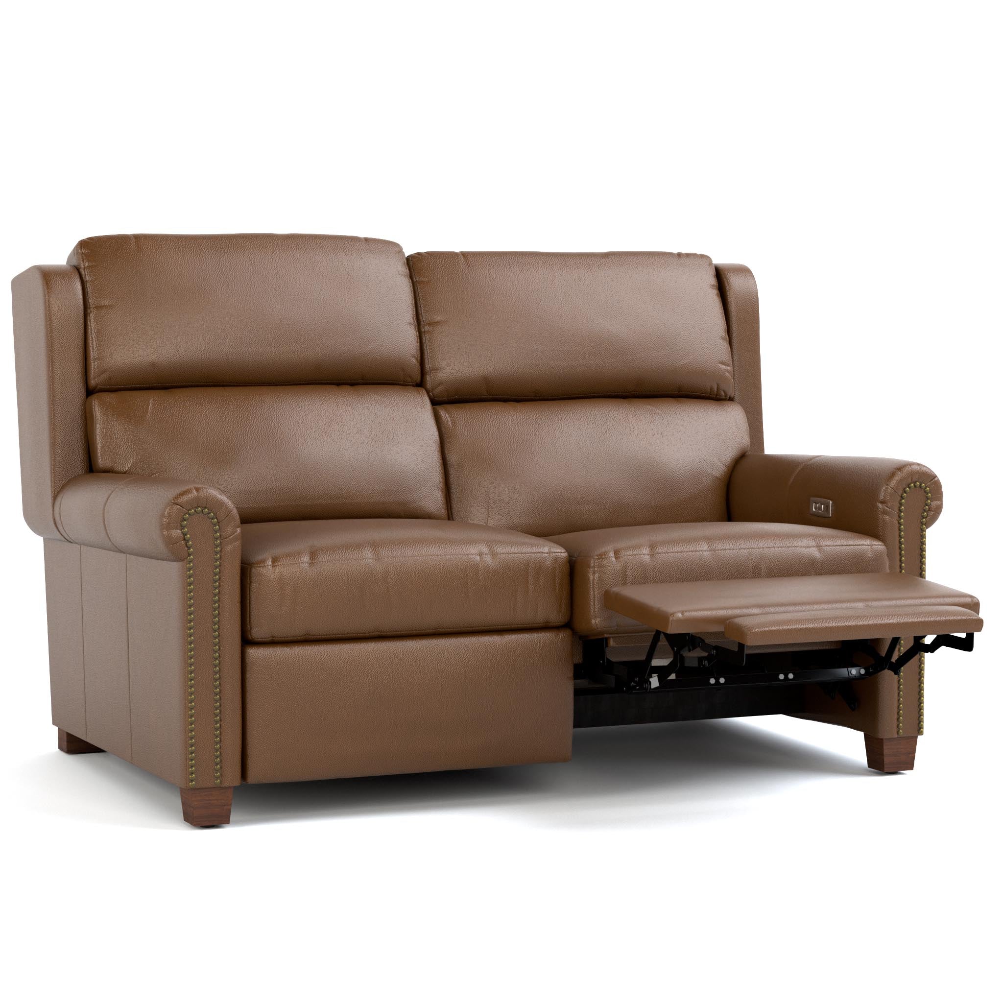 Woodlands Small Roll Arm Motion Loveseat with Nailhead Trim - Comfortable Reclining Sofa for Living Room, Home Theater & Small Spaces
