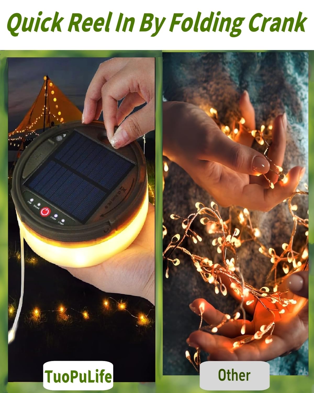 Solar Powered Camping String Lights - 39.4FT 150LED Waterproof Fairy Lights with Remote Control | USB Rechargeable Outdoor Tent Lantern for Hiking, Backyard, Garden & Patio Decor | Perfect for Camping, Picnics & Outdoor Parties