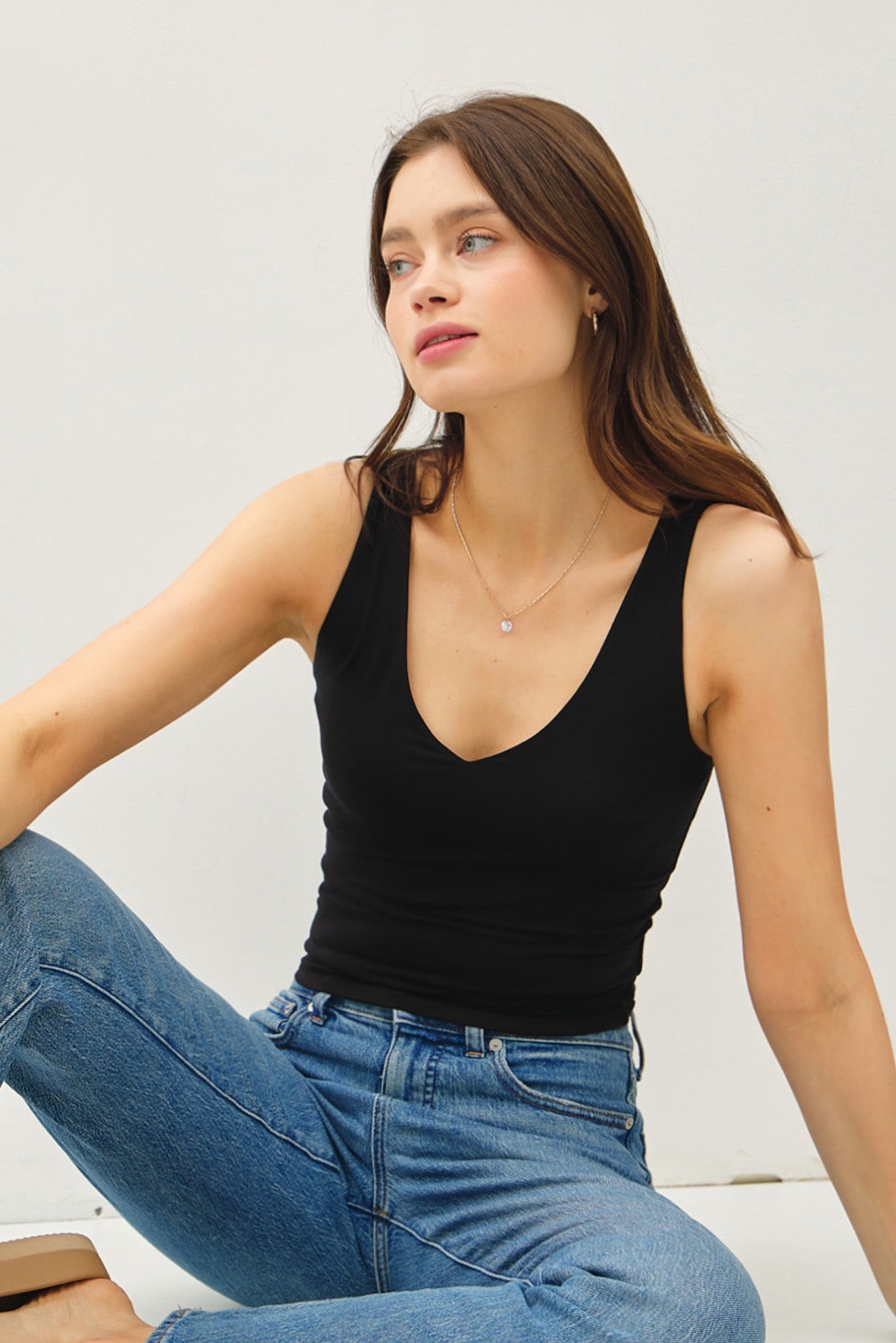 Women's V-Neck Jersey Tank Top - Soft Stretchy Comfortable Casual Wear for Summer, Gym, Layering & Everyday Outfits
