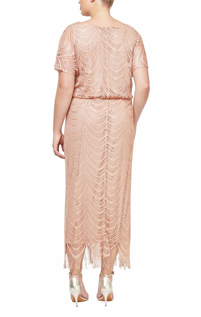 S.L. Fashions Women's Plus Size Metallic Blouson Crochet Dress - Elegant Party & Evening Wear for Special Occasions