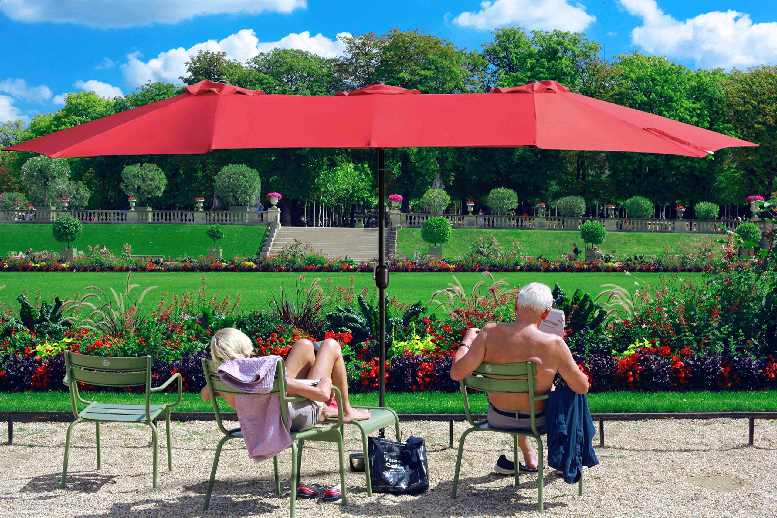 PatioFestival 15Ft Double-Sided Outdoor Market Umbrella with Crank Handle & Included Base - Extra Large Sun Shade for Patio, Poolside, and Backyard Relaxation