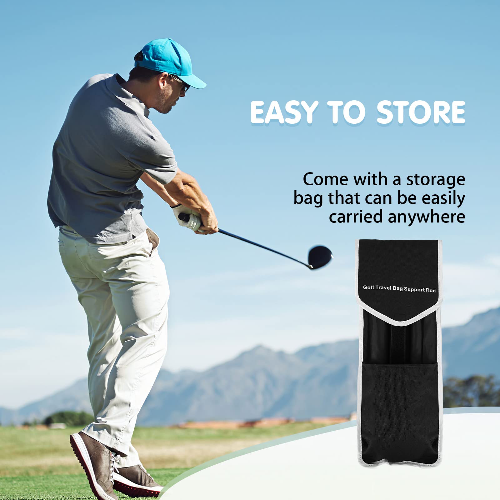 Rhino Valley Golf Travel Bag Support Rod - Adjustable Aluminum Alloy Golf Club Protector with Anti-Impact Cover | Durable Golf Bag Accessory for Travel & Storage | Perfect for Airplane Transport & Course Protection