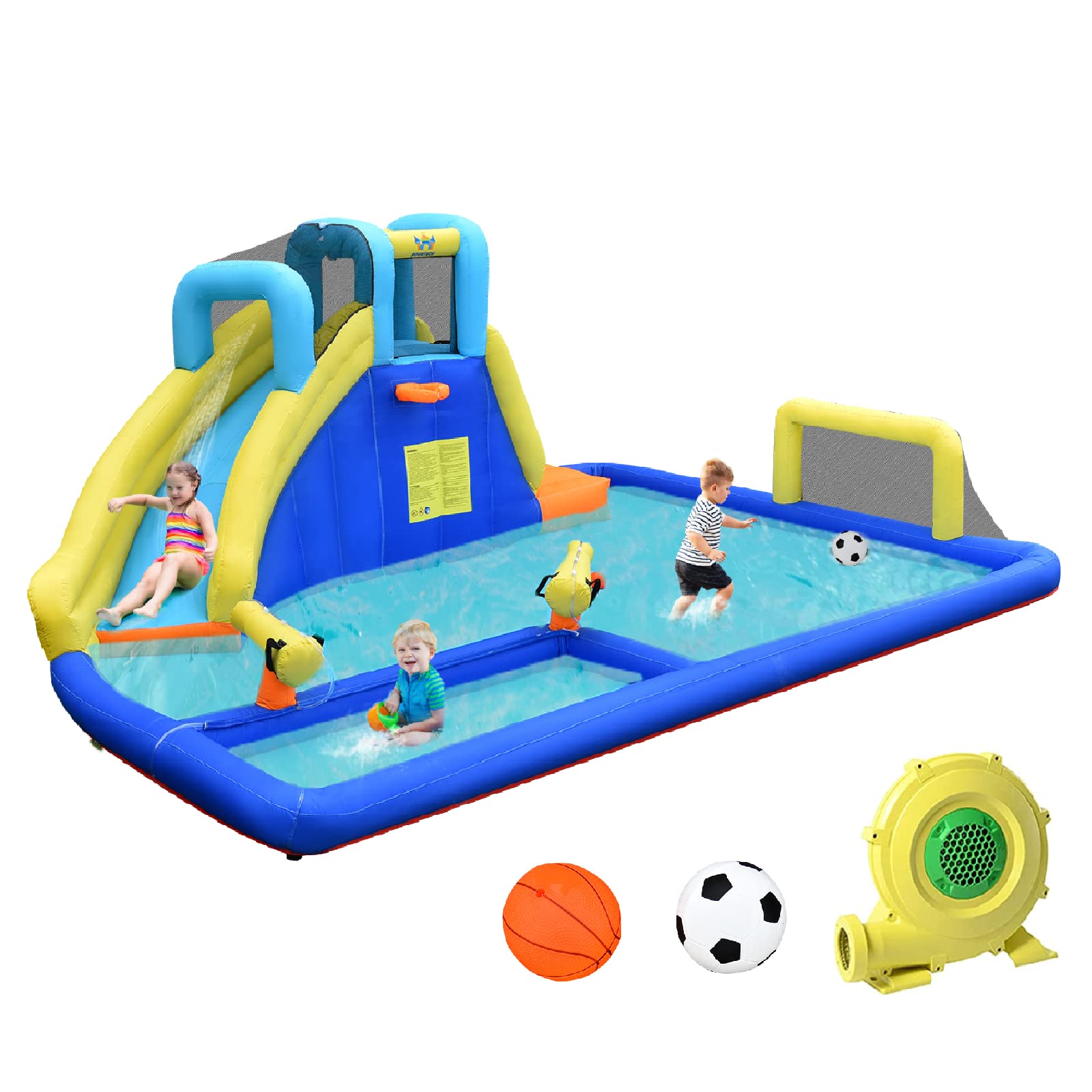 **HONEY JOY Inflatable Water Slide for Kids & Adults - Giant Bounce House with Splash Pool, Soccer Goals & Climbing Wall - Outdoor Water Park Blow Up Slide for Backyard Fun (Includes 735W Blower) - Perfect for Summer Parties, Birthday Celebrations & Family Gatherings**