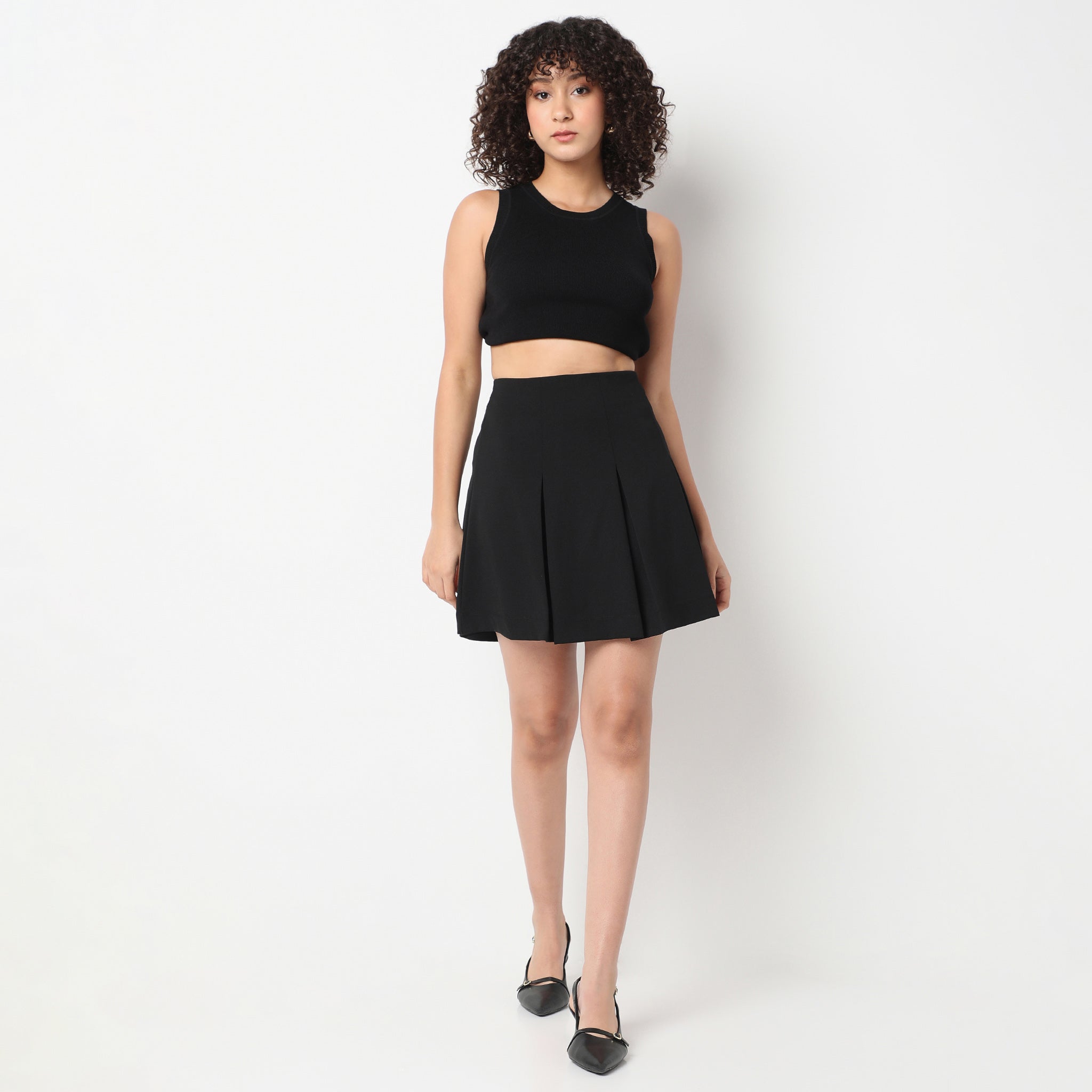 Elegant Above Knee High Rise Pleated Flared Skirt for Women - Trendy A-Line Midi Skirt for Office, Party & Casual Wear