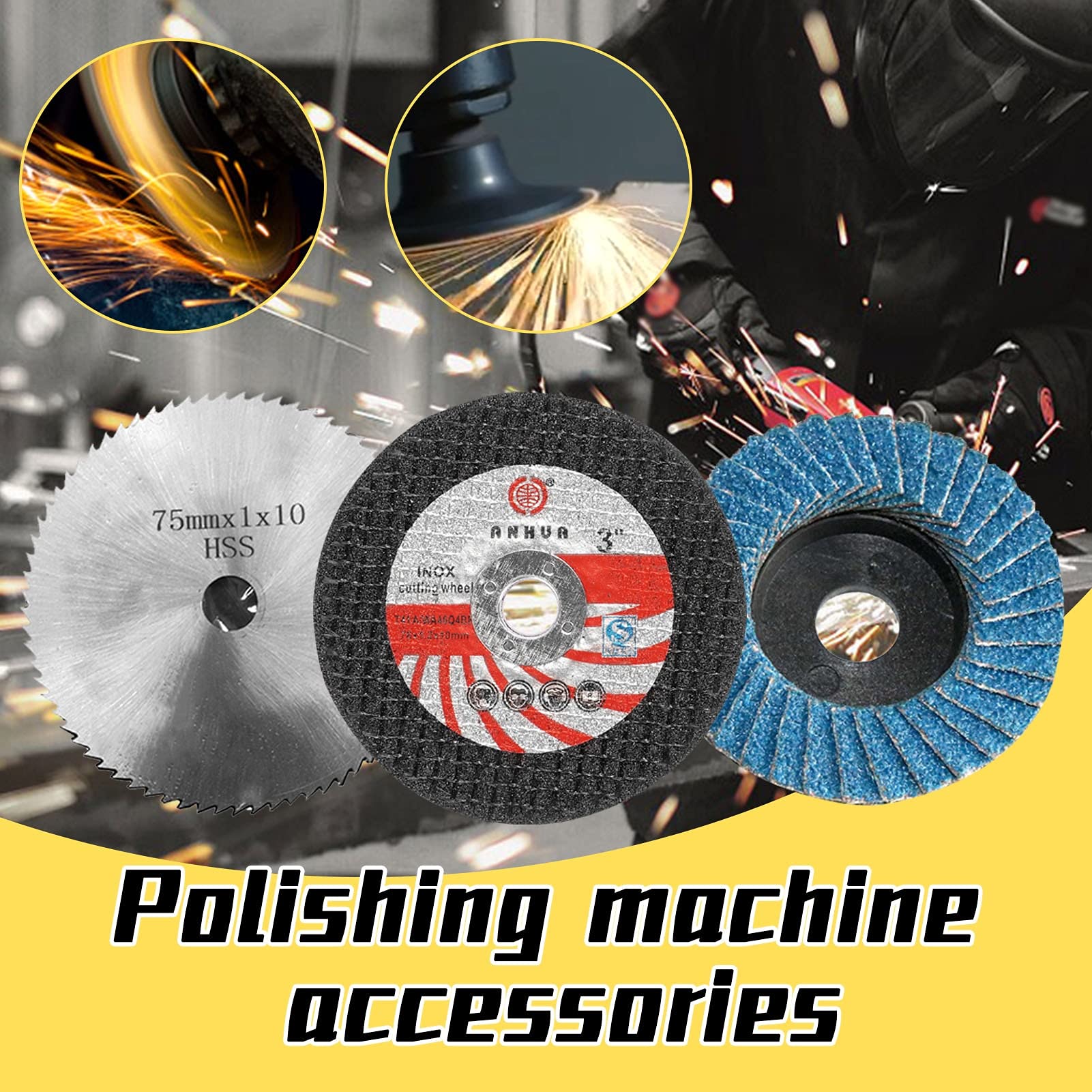75mm Diamond Cutting Disc for Angle Grinder - 10mm Bore, 3-Pack Multi-Purpose Grinding Wheel (Carbide Grit) - Perfect for Metal, Stone, and Concrete Cutting