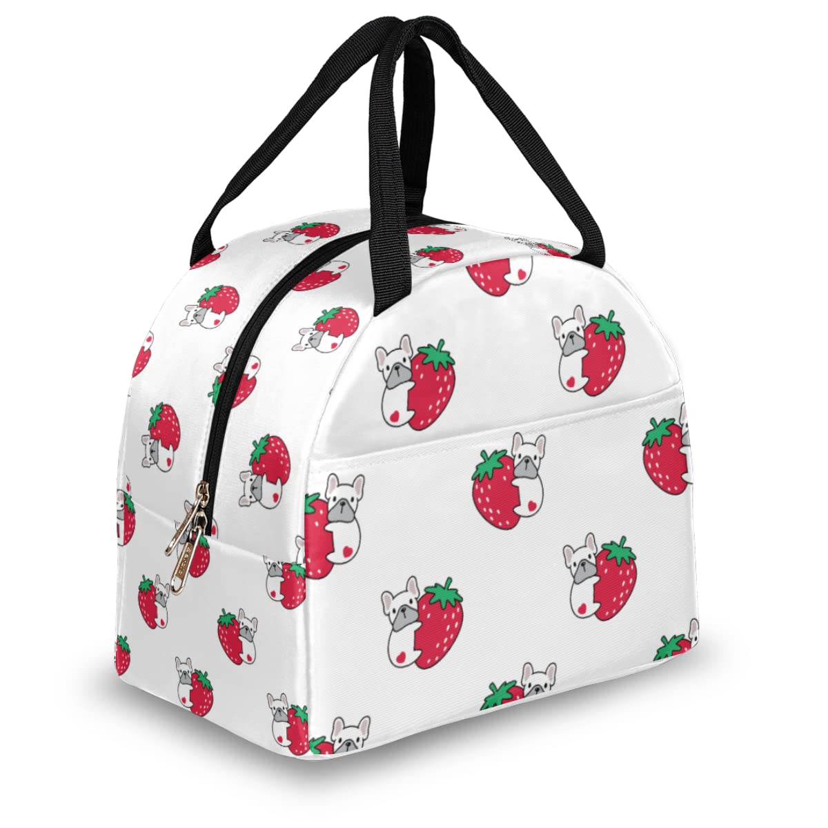 Insulated Pug Dog Lunch Bag for Women & Kids - Cute Strawberry Design Reusable Lunch Tote for Work, Office, School | Perfect for Picnics, Commuting & Meal Prep