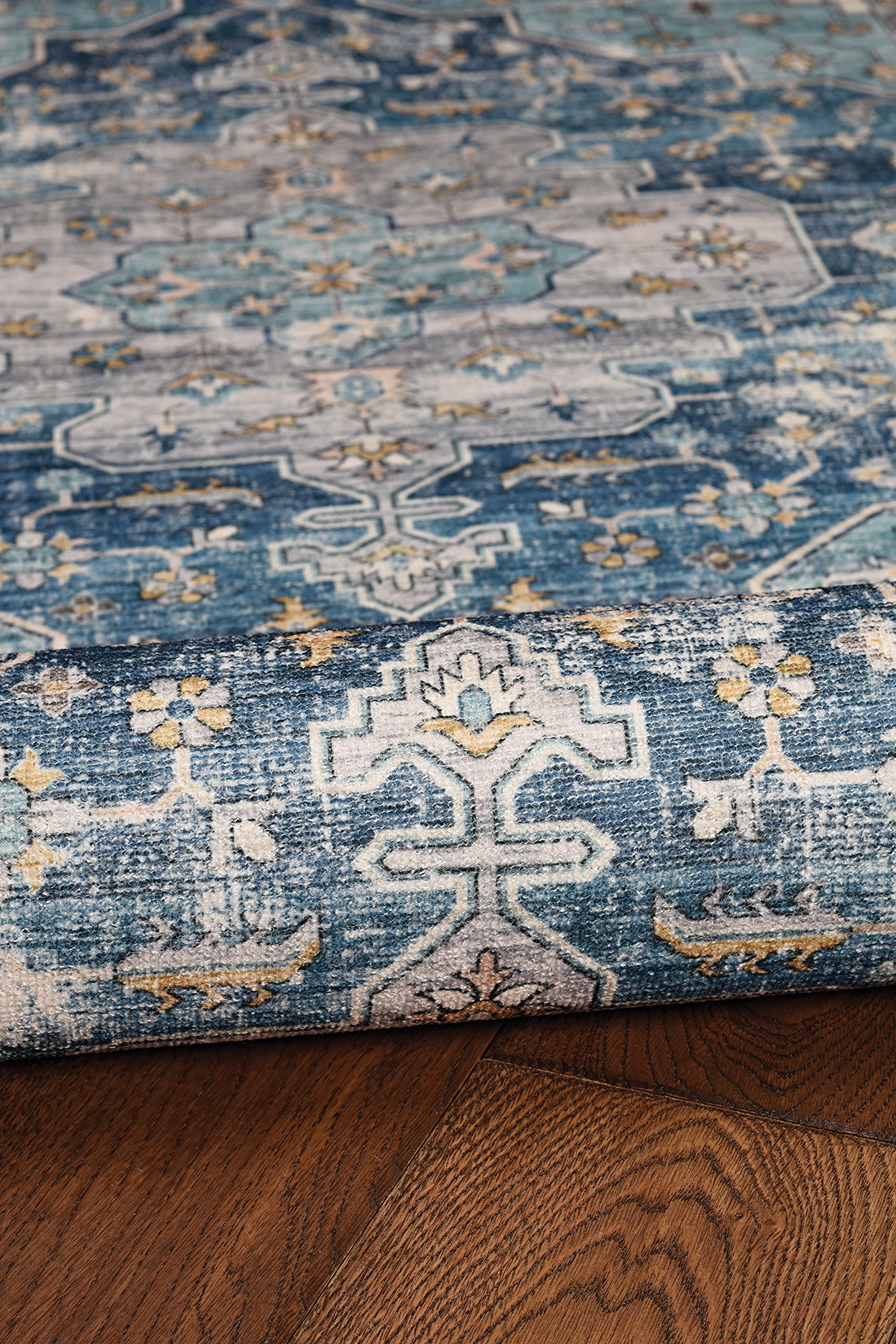 Linon Home Decor Washable Area Rug 5' x 7' - Firenze Teal & Ivory Indoor/Outdoor Rug - Perfect for Living Room, Bedroom, Patio & High Traffic Areas