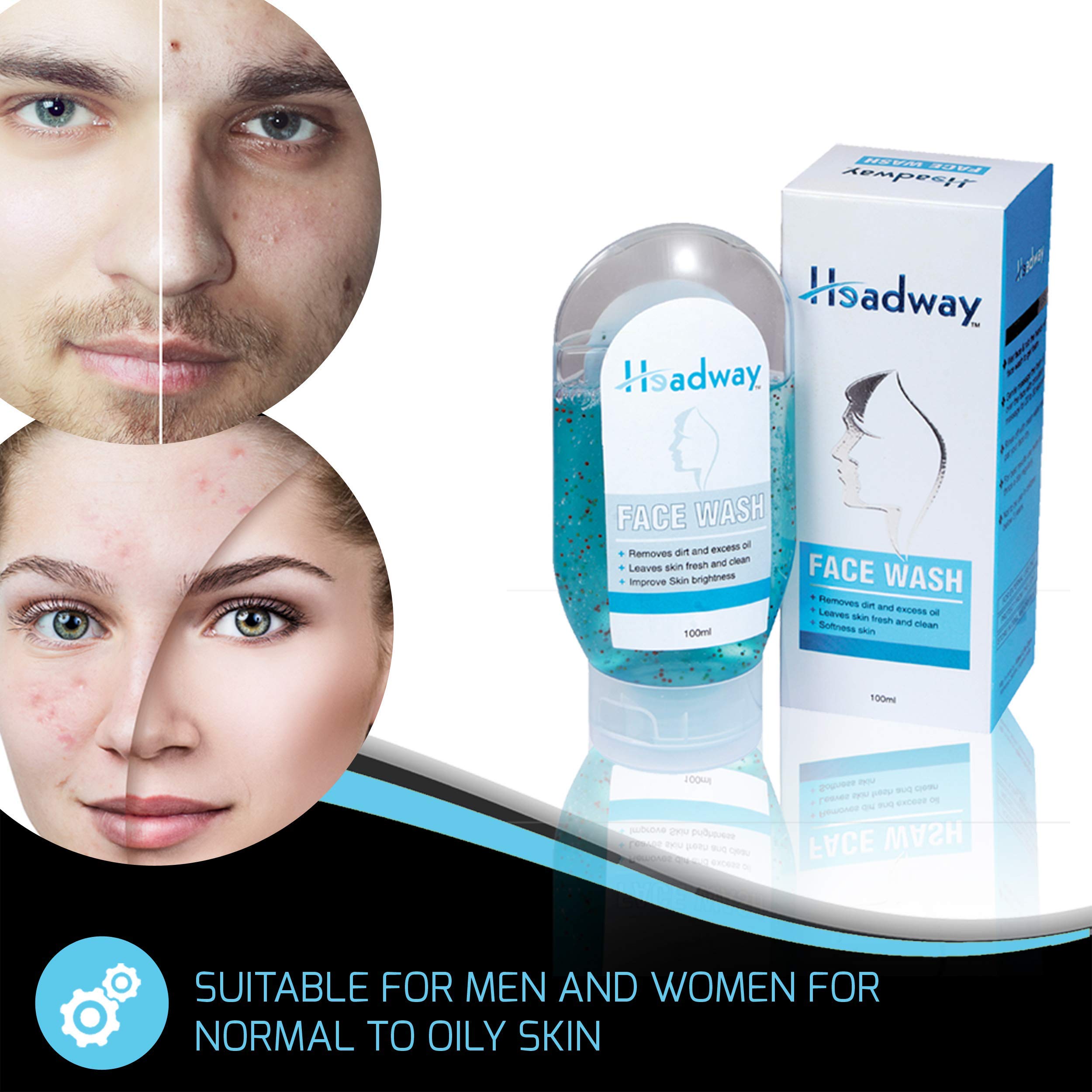 Headway Acne Control Face Wash for Men & Women - Dark Spot Treatment, Oily Skin Cleanser with Skin-Friendly pH (100ml, Pack of 2) | Daily Skincare Routine for Clear & Healthy Skin
