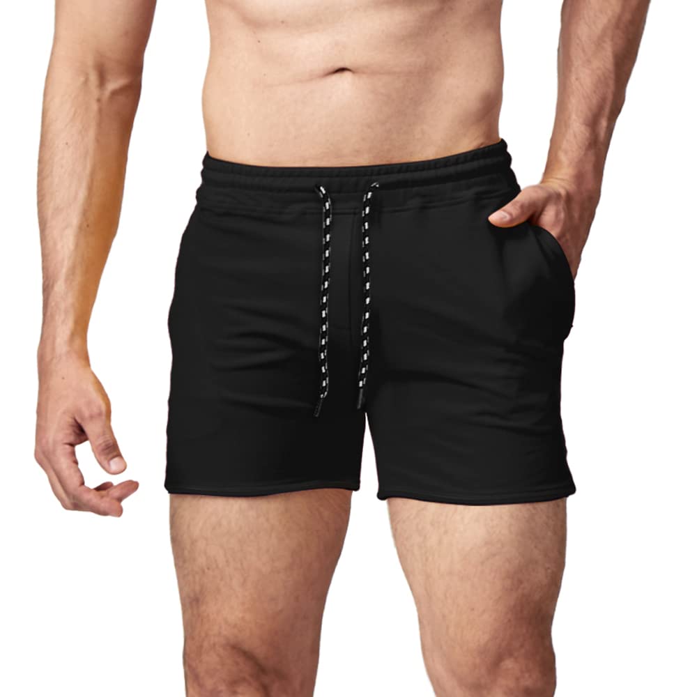EVERWORTH Men's 5-Inch Workout Shorts - Gym Training, Bodybuilding & Casual Lounge Sweat Shorts with Zipper Pocket - Breathable Jersey Cotton Athletic Shorts for Running, Yoga & Home Workouts