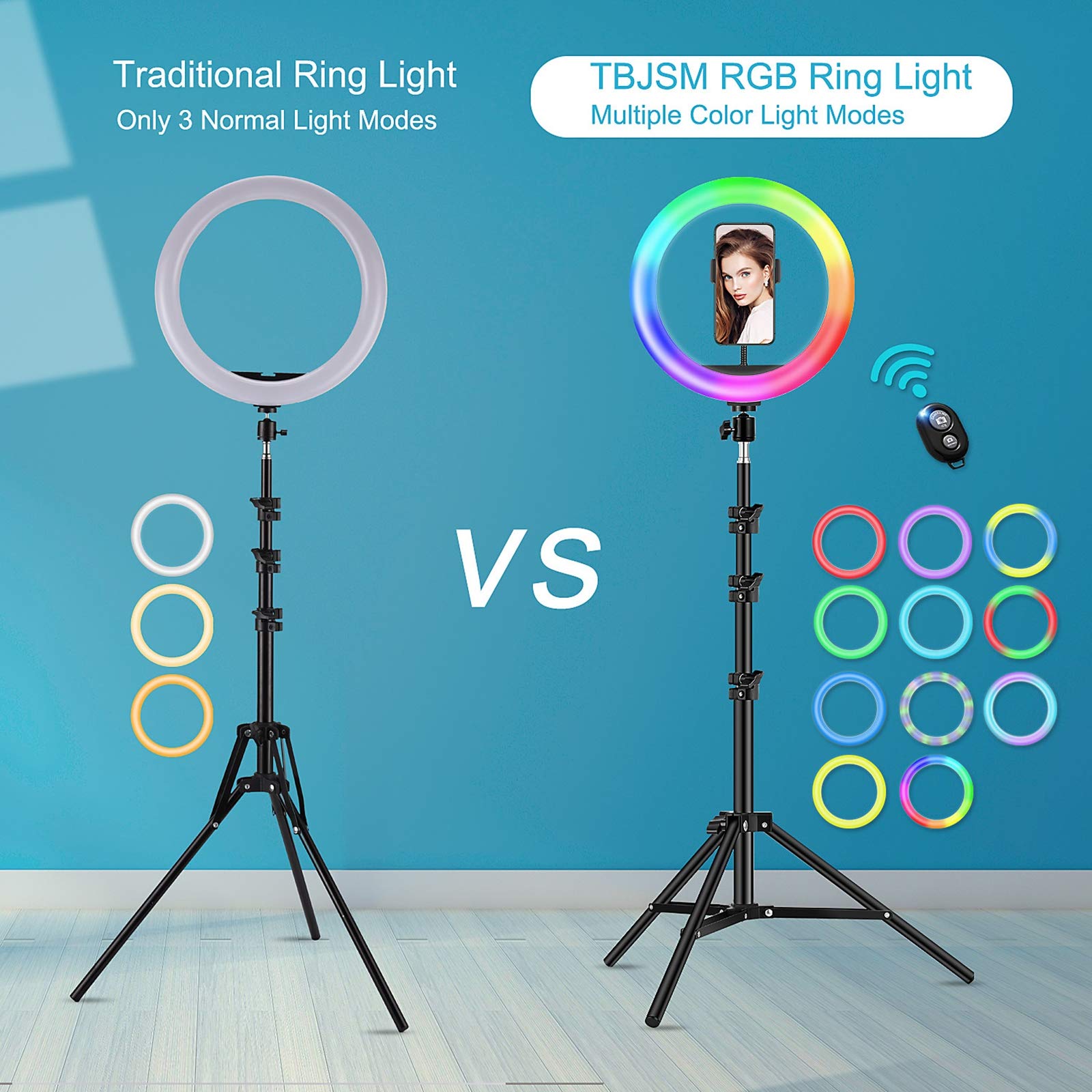 ZXCVASDF 10-inch RGB Dimmable Ring Light with 14 Color Modes - Adjustable LED Ring Light with Tripod Stand & Phone Holder for YouTube Videos, Live Streaming, Makeup, Photography - Compatible with iPhone & Android Devices - Perfect for Home Studio, TikTok Content Creation, and Professional Beauty Shoots